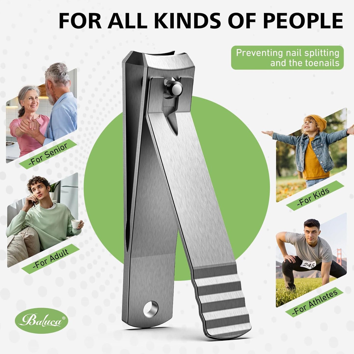 BALUCA Curved Toenail Clipper for Thick Nails, Heavy Duty Stainless Steel Toe Nail Clippers for Seniors, Men & Women, Stainless Steel Nail Cutter for Accurate Trimming and Grooming (Silver)