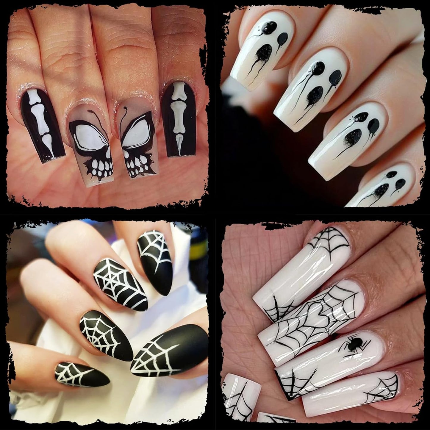 Halloween Horror Nail Stickers, Death Terrifying Face Butterflies Skull Self-Adhesive 3D Nail Art Decals for DIY Black Spider Web Manicure (6 Sheets)