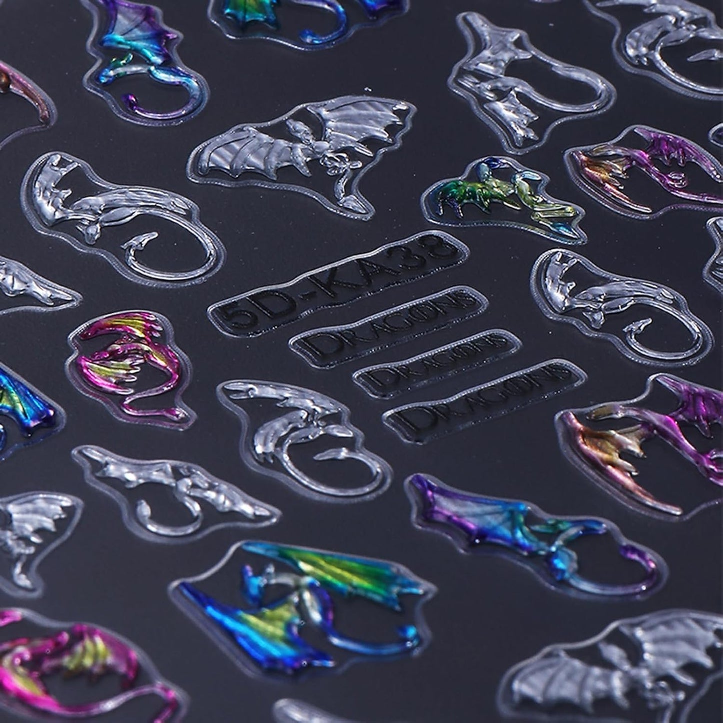 Halloween Bat Nail Art Stickers 5D Embossed Colorful Silver Bats Dragon Nail Decals Self-Adhesive Laser Gothic Dragons Nail Designs Manicure Sliders Halloween Nail Supplies for Women Nail Decor, 2PCS