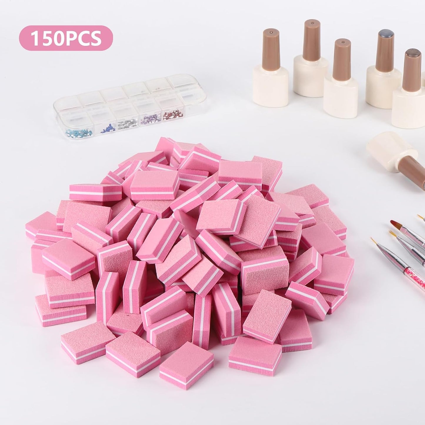 Nail Buffers 150 Pcs Mini Nail Buffer for Natural Nails 100/180 Grit Buffers for Nails Polishing(Pink)