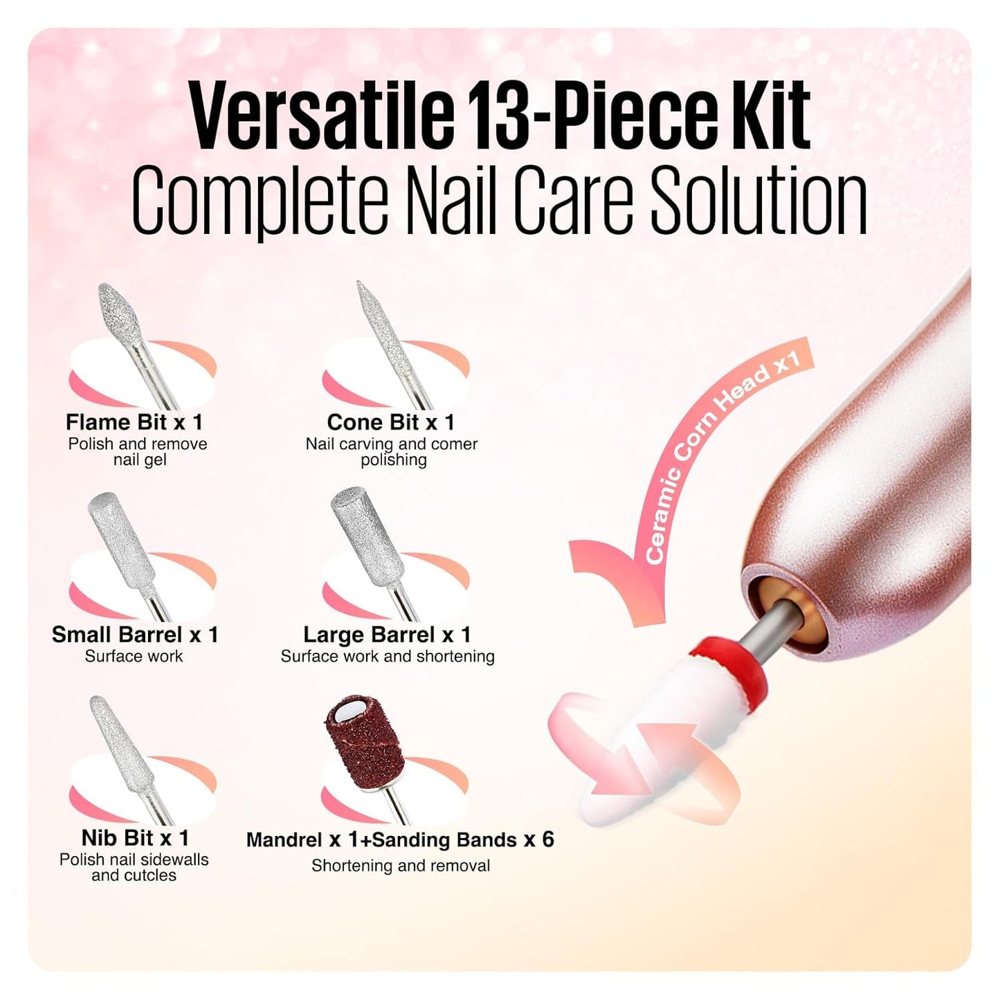 MEFA Nail Drill, Portable Electric Nail Drill with 6PCS Nail Drill Bits and Cuticle Oil Pen, Professional Nail File for Acrylic Gel Dip Powder, Manicure Pedicure Nail Set Efile Nail Drill for Salon