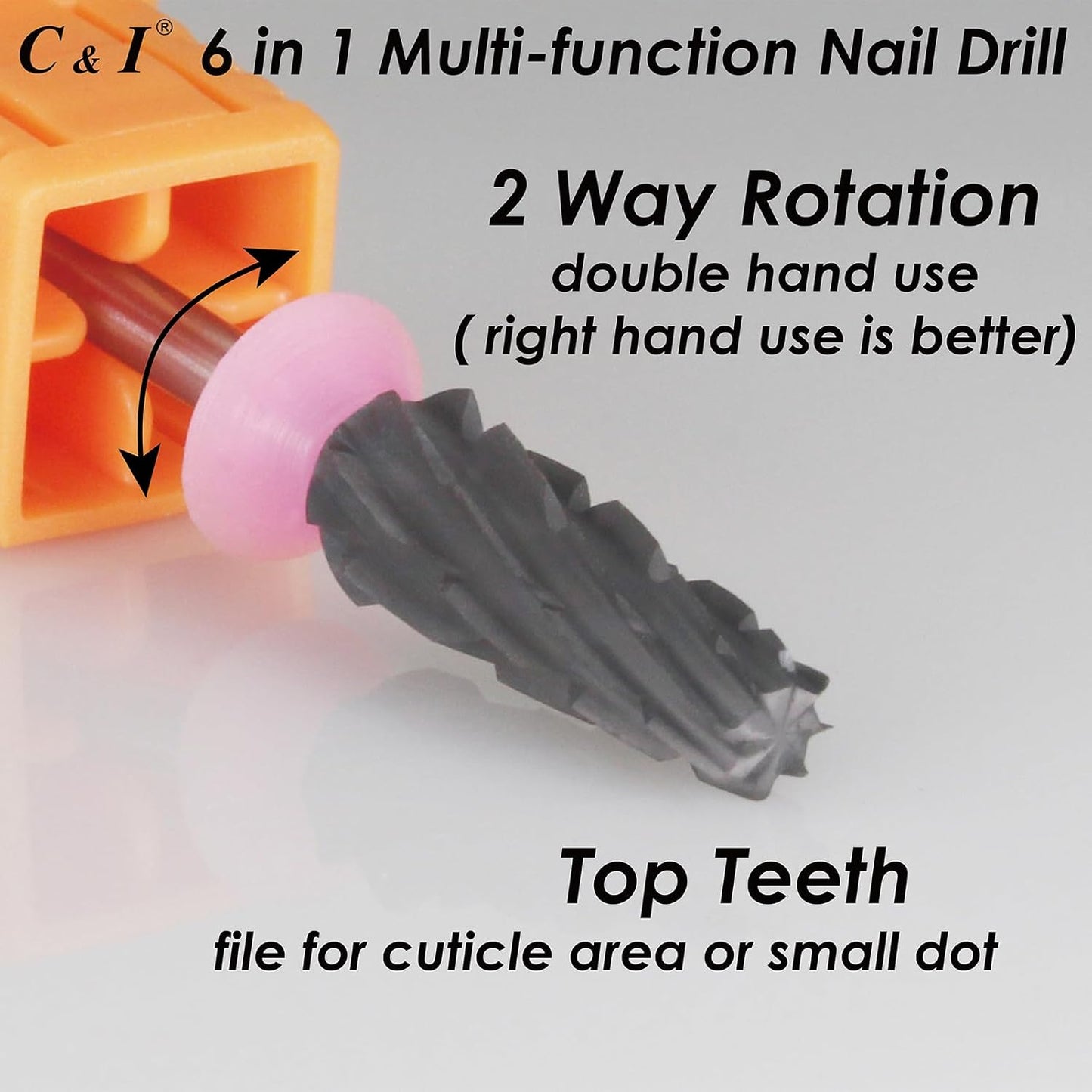 C & I Nail Drill Bit 6 in 1 Multi-function Rounded End E-file, Diamond Coat, CNC Overall Cut Nail Tools for Nail Techs Quick Remove Acrylic Nail Gels & Nail Art (Special Coat, Triple Coarse -3XC)