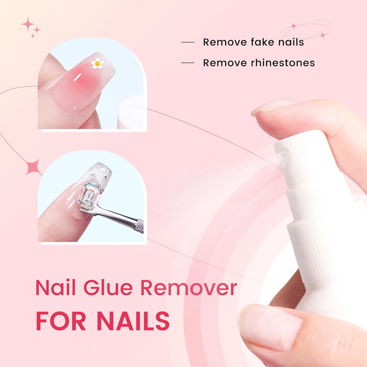 AIJIMEI 2Fl.Oz Spray Nail Glue Remover Set 60ml- GlueRemover for Press on Nails Quickly Remove NailGlue Gel with Nail Crystal Rod, Gel NailPolish Remover for Use in Salon