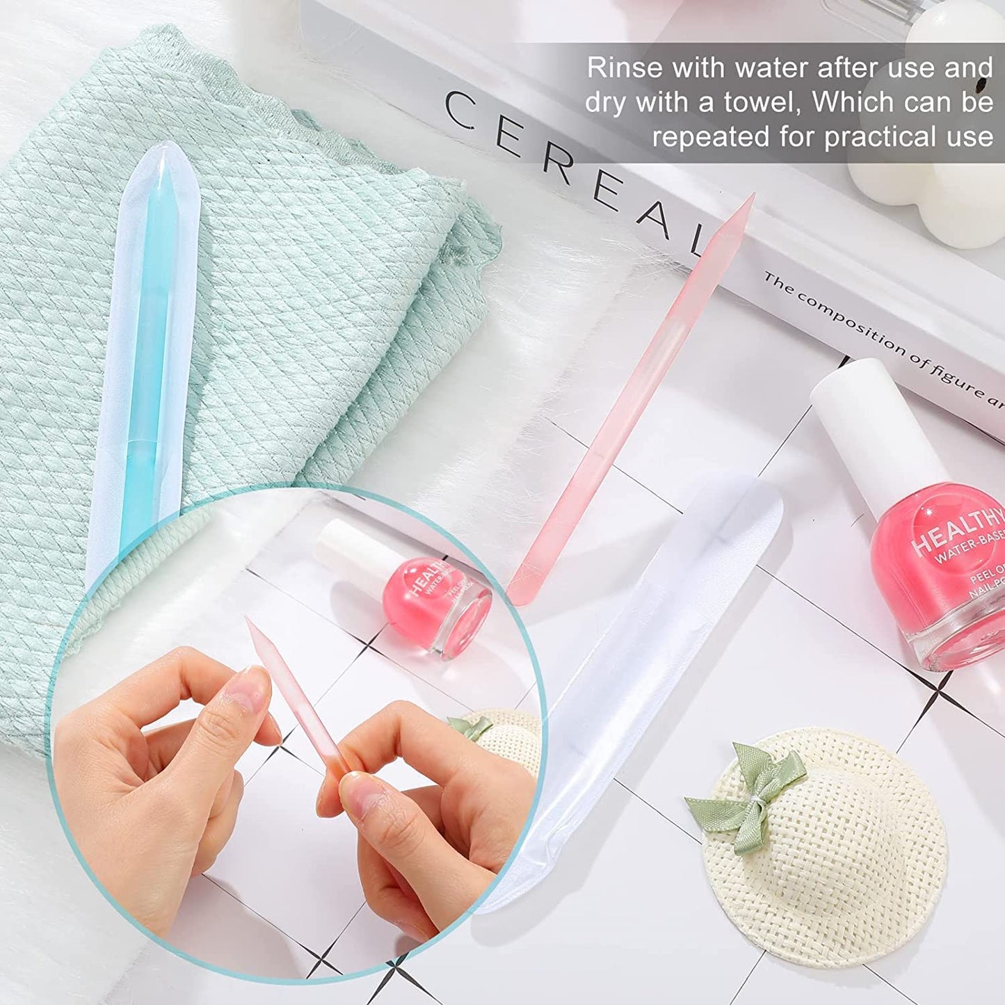 SILPECWEE 3 Pieces Glass Cuticle Pusher Glass Nail File Crystal Glass Cuticle Stick Set Double Sided Cuticle Remover Tool Cuticle Tools for Nails Manicure Pedicure Precision Filing