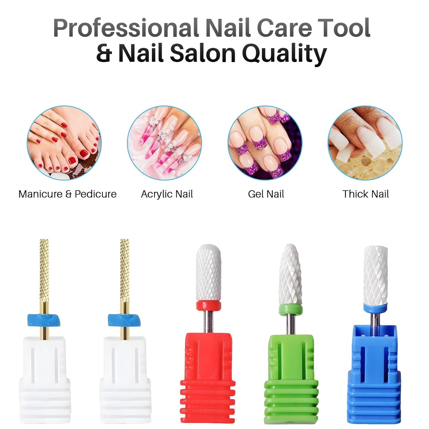 5pcs Ceramic Nail Drill Bits Set, Cuticle Bit for Acrylic Gel Nails Polishing Manicure Pedicure, Efile Remover Safety Bit for Home Salon