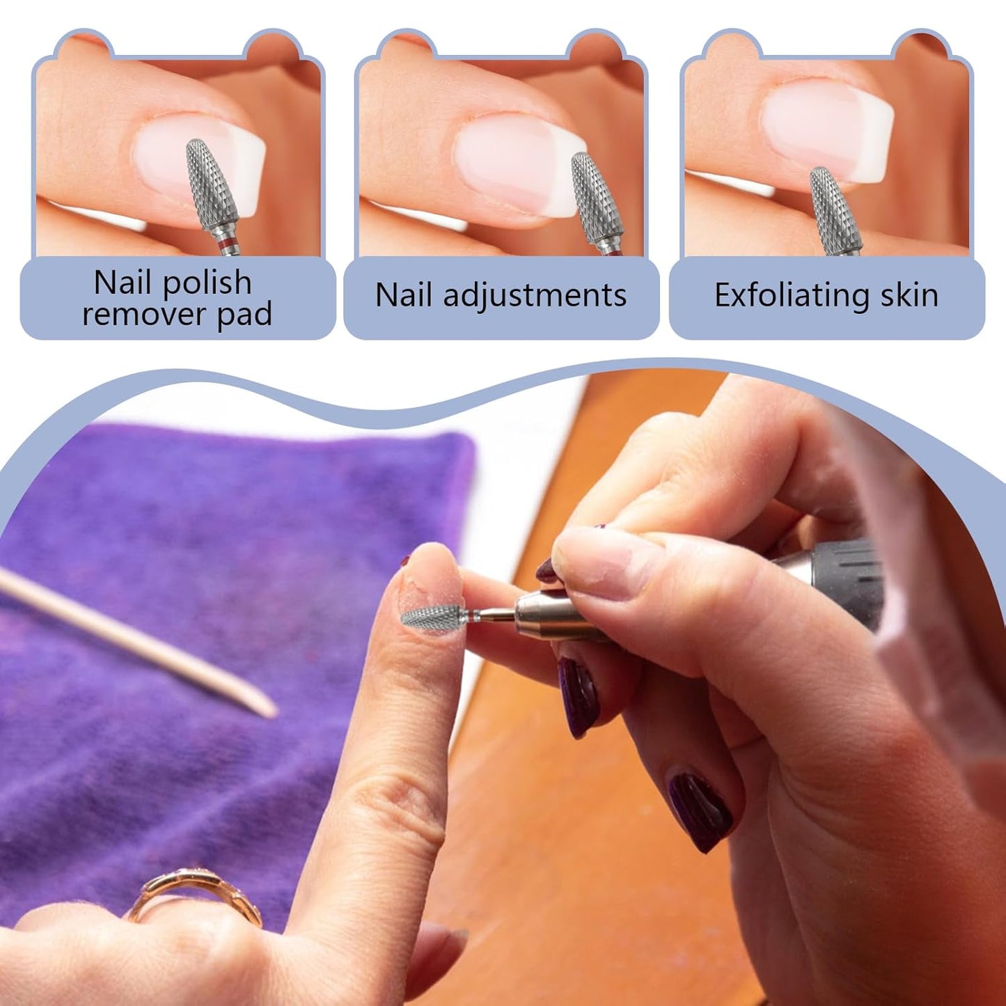 3/32" 5 in 1 Professional Carbide Nail Drill Bits Sets, 2 Pack Tungsten Safety Drill Bits Tech, Cuticle Bit Fast Remove for Manicurist Nail Salon Manicure Pedicure Gel Polishing (Round Head)