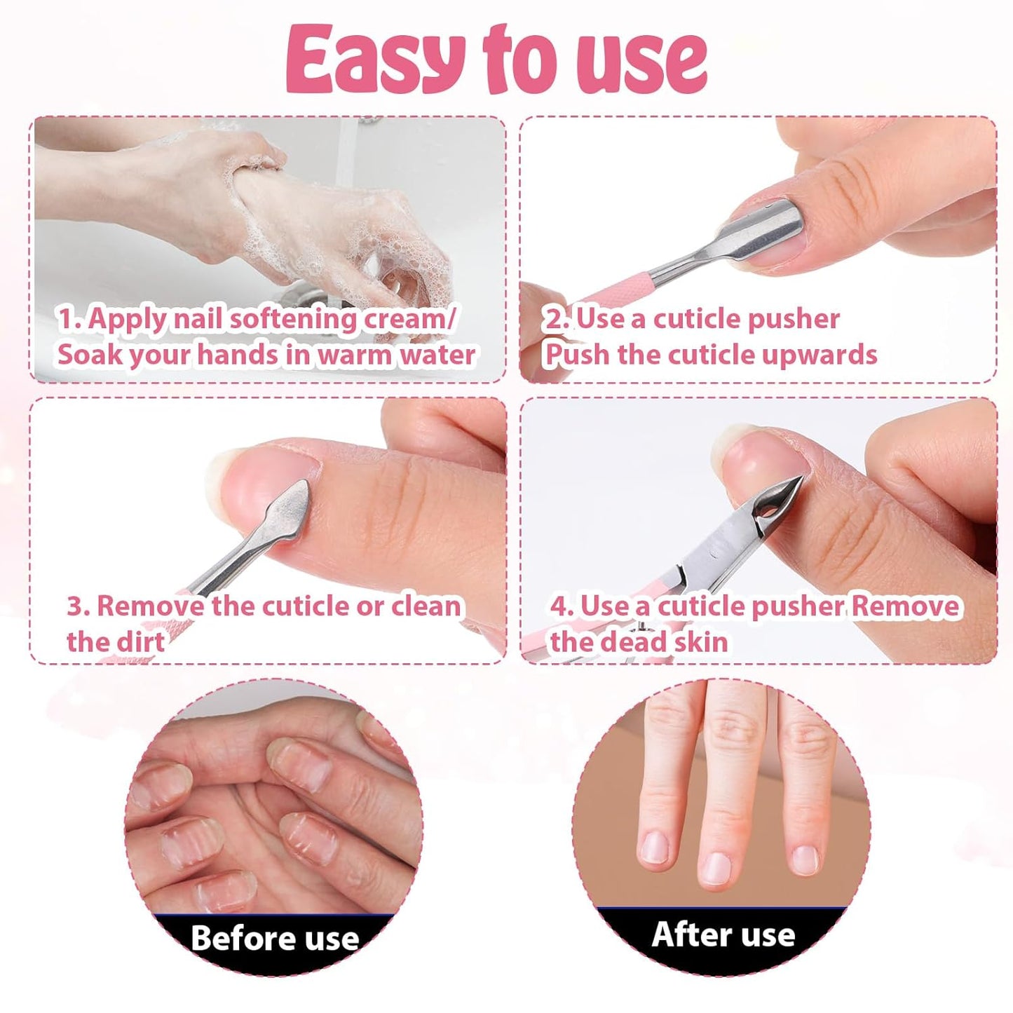 3 PCS Cuticle Trimmer with Cuticle Pusher, Stainless Steel Nail Scraper Cuticulas Cutter Nipper Remover Nail Trimmer