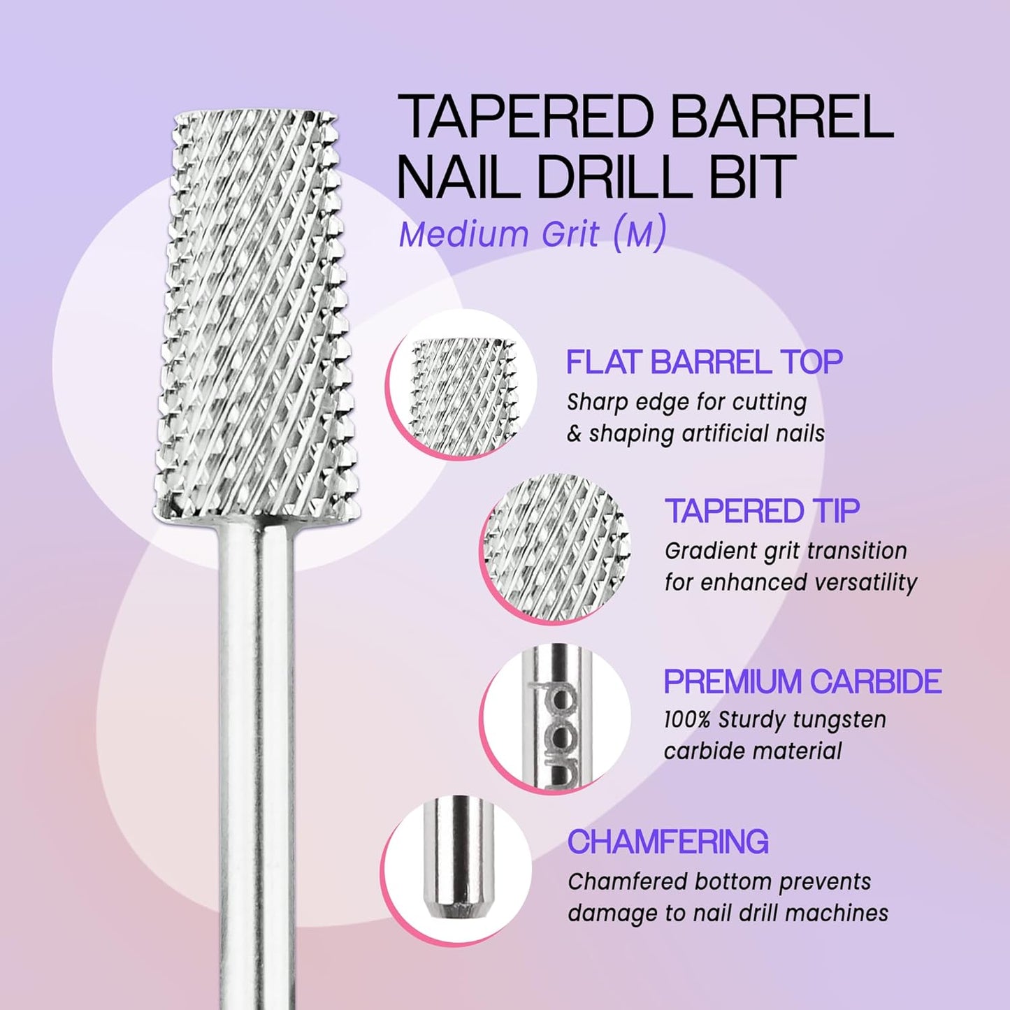 PANA Tapered Barrel Carbide 3/32" Shank Size - (Silver, Medium Grit) - Fast remove Acrylic or Hard Gel Nail Drill Bit for Manicure Pedicure Salon Professional or Beginner