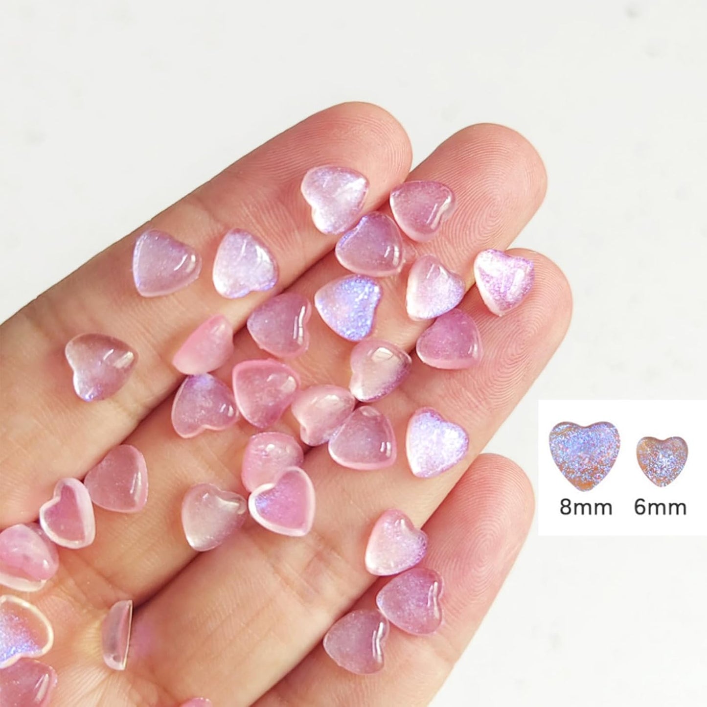 200Pcs Mixed Size Colorful Heart Nail Art Charms 3D Shining White Pink Flat Valentine's Day Nail Charms Love Heart Resin Crystal Jewelry Craft DIY Accessories for Women Acrylic Nail Decor