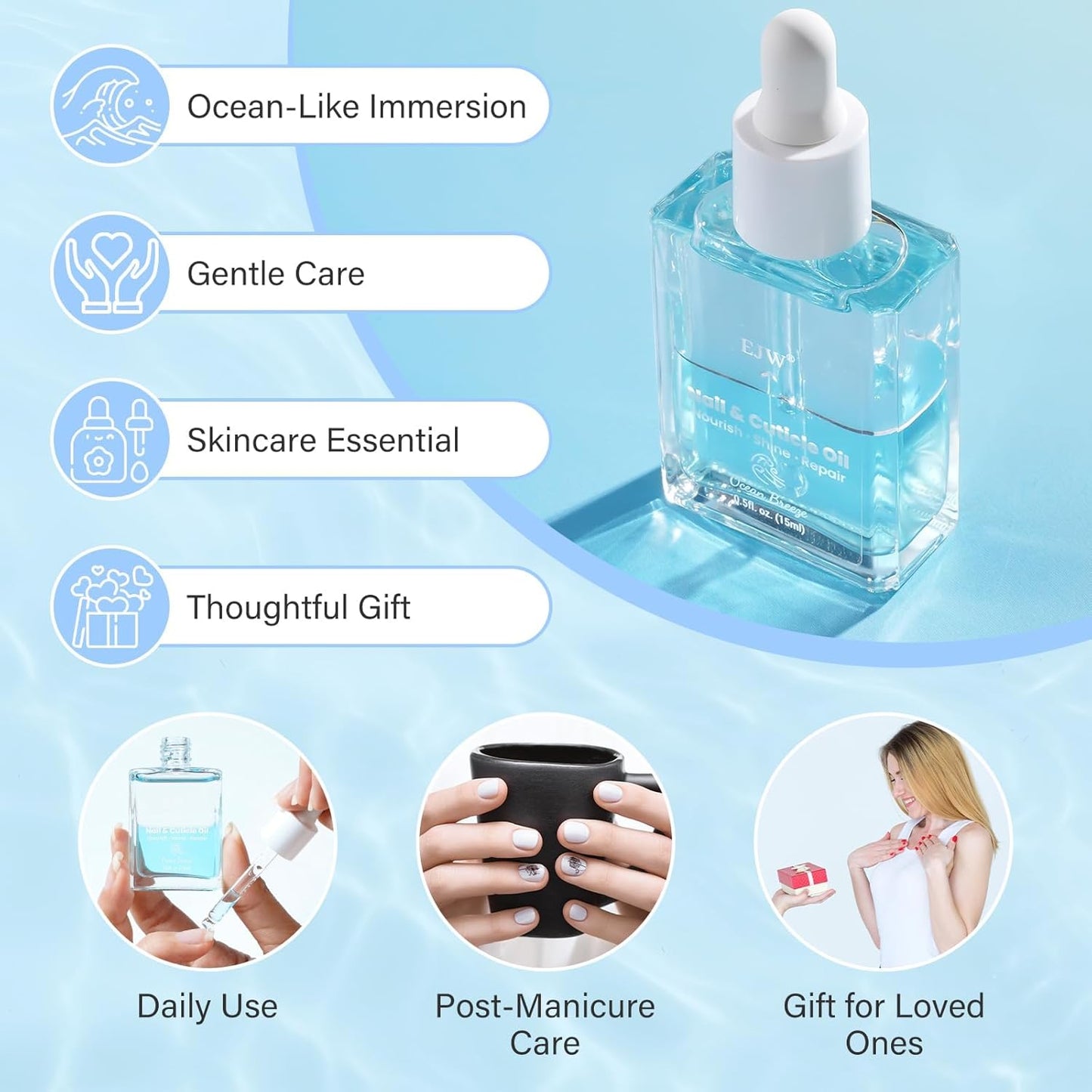EJW Cherry Blossom Cuticle Oil for Nails, Hydrating, Moisturizing, Scented Nail Oil Cuticle Care, Infused with Jojoba & Coconut Oil, Moisturizes & Conditions, 0.5 fl. oz