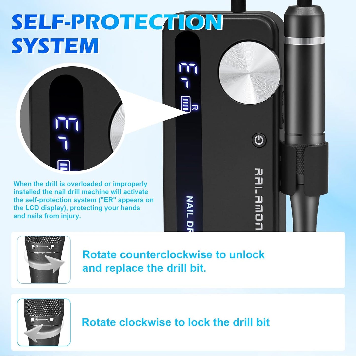 35000RPM Nail Filer Electric Nail Drill, Professional Cordless Machine, Portable Rechargeable Nail Drill, Drill Nails Tool for Manicure Pedicure Salon and Home Use (Black)