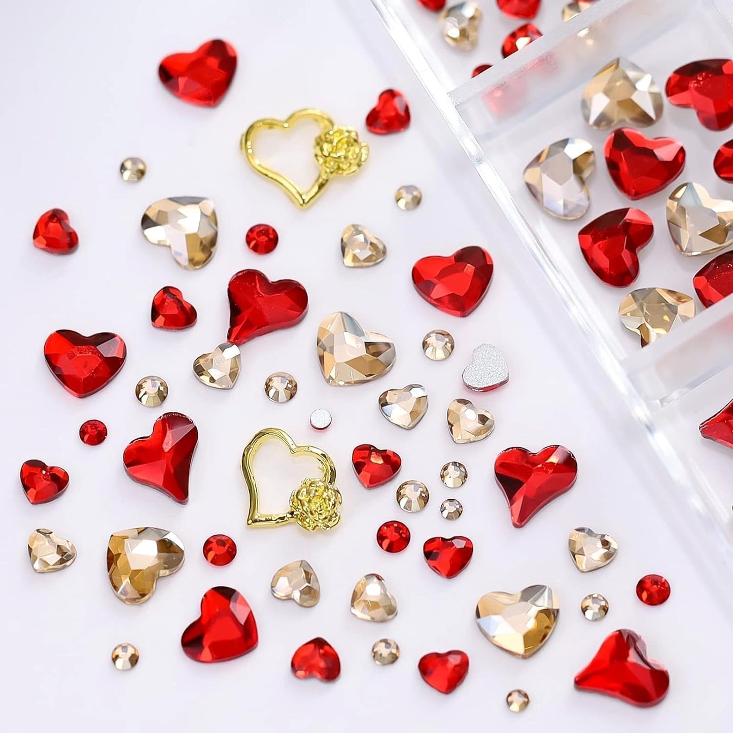 767Pcs Valentine's Day Nail Art Charms Gold Red Heart Rhinestones for Acrylic Nails Gems for Women Girls DIY Manicure Decoration