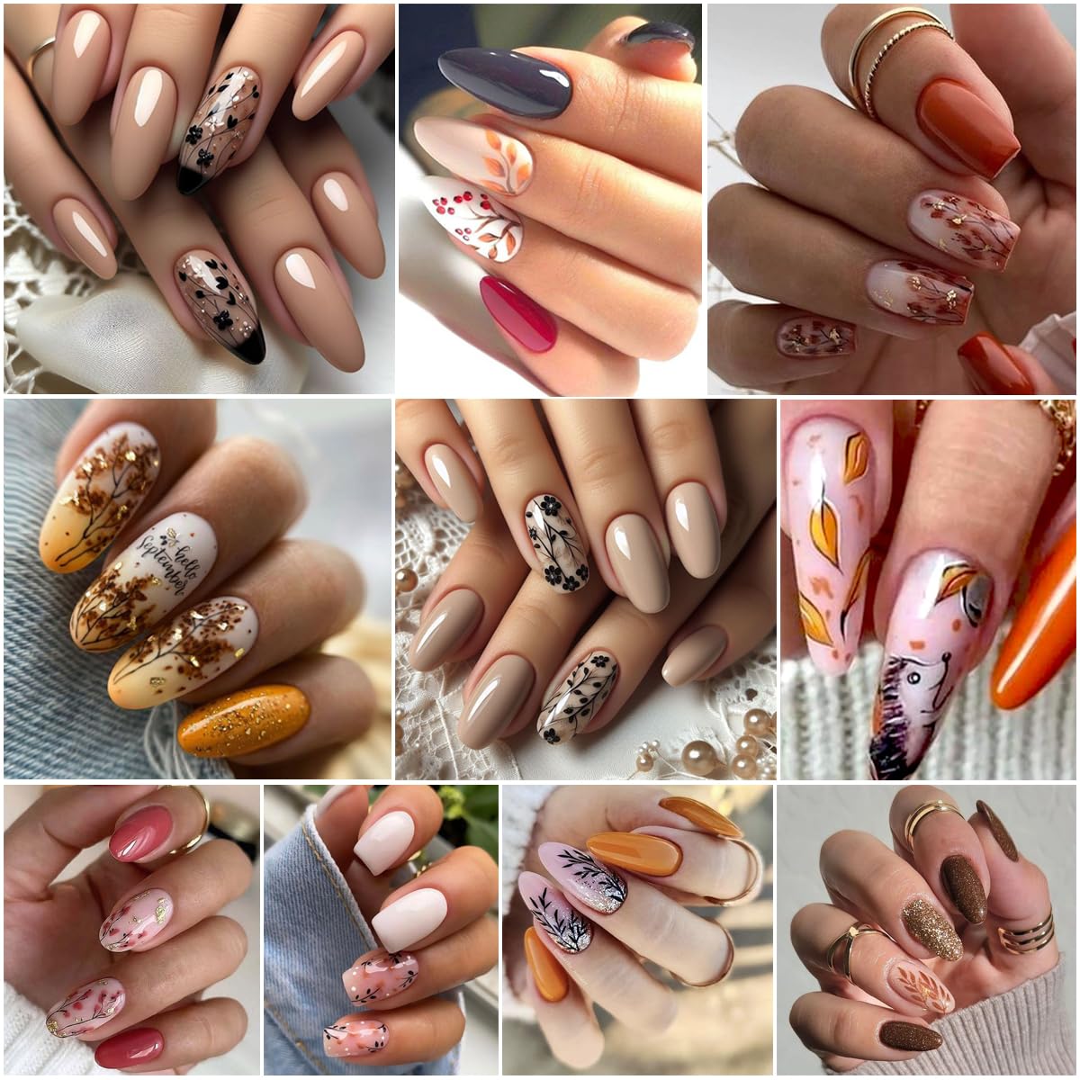 8Sheets Fall Leaves Nail Art Stickers, 3D Black Leaf Flowers Love Autumn Leaves Adhesive Nail Stickers Nail Supplies Flower Designs Slider Decal for Women Nail Decorations Thanksgiving Day Accessories