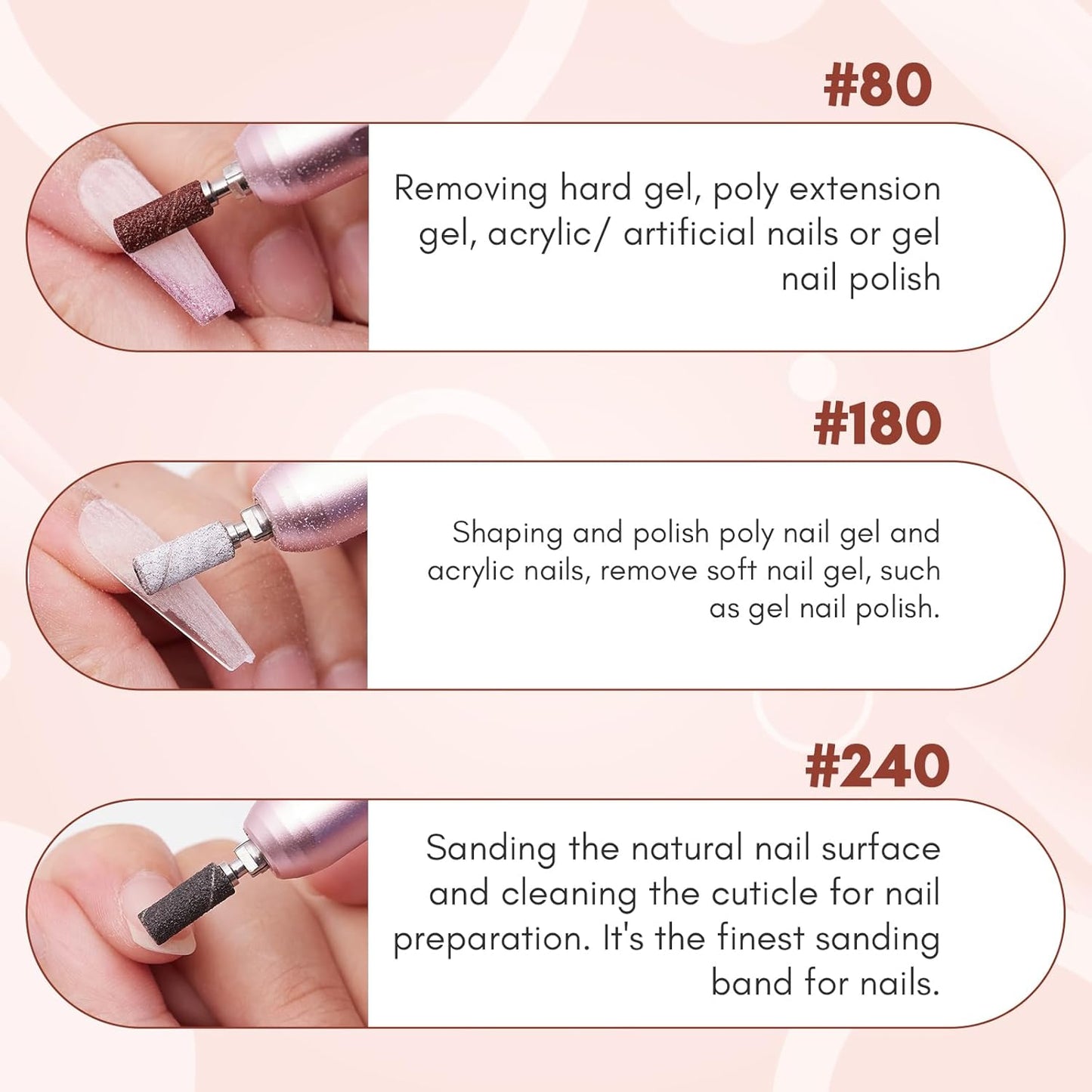 Makartt Sanding Bands for Nail Drill:100 Pcs Small Nail Sanding Files with 2025 Upgrade Design 3.1mm Mandrel Bits,180 Medium Grits (Black, Upgrade #240 Sanding Bands)