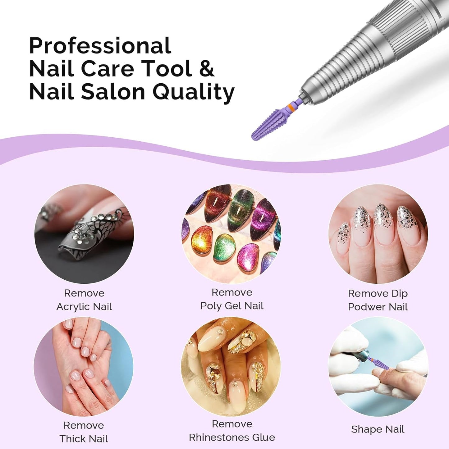 MelodySusie Professional Tornado 3/32'' Nail Drill Bits, Carbide Tungsten Multi-function Bits, Suitable for Manicure Pedicure Cuticle Gel Polishing, Salon Bits, Series Bit-X, Purple, 2XC