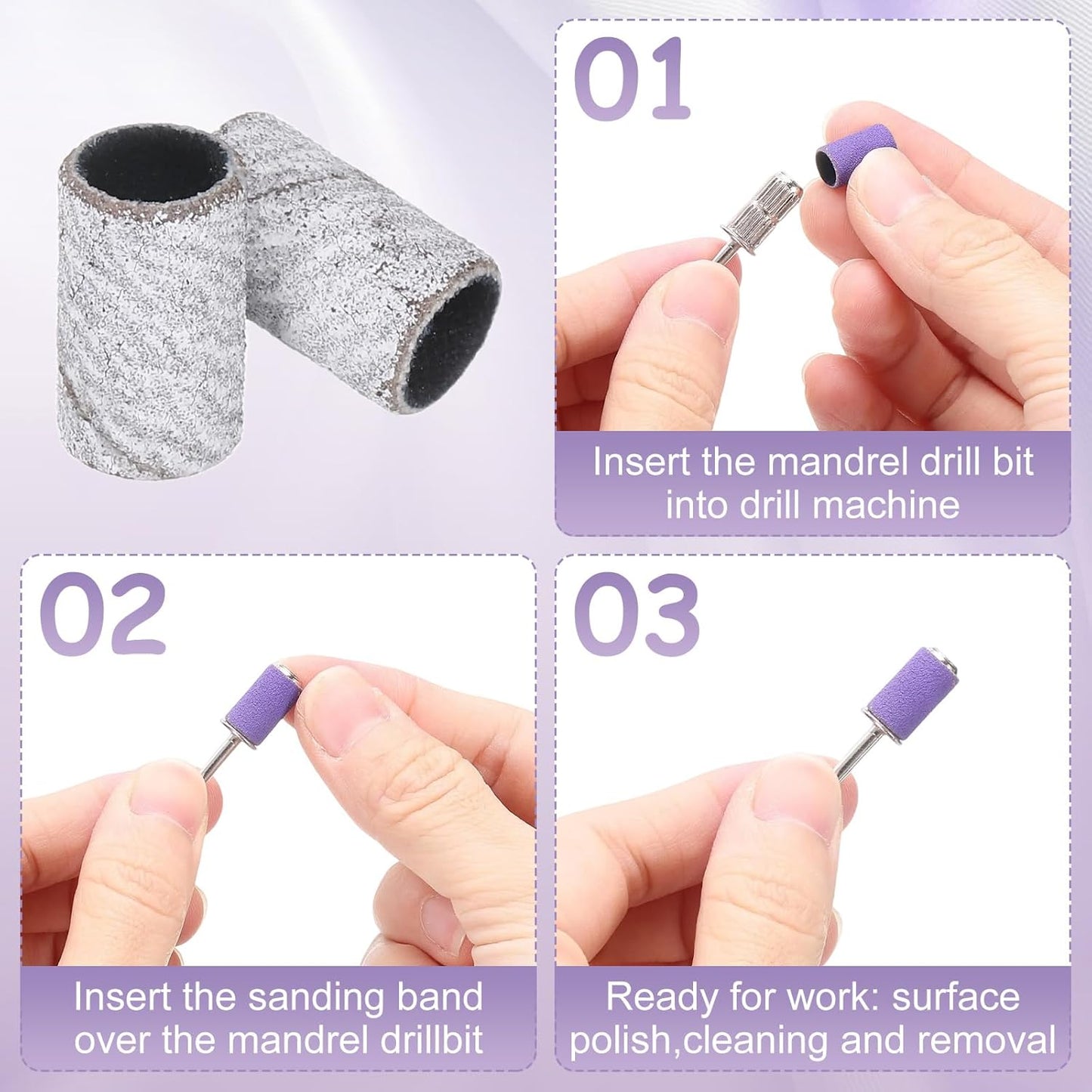 HARFINGTON 100pcs Small Sanding Bands 180 Grit for Nail Drill Bits Mini Sanding Band for Nails Gel Manicures White