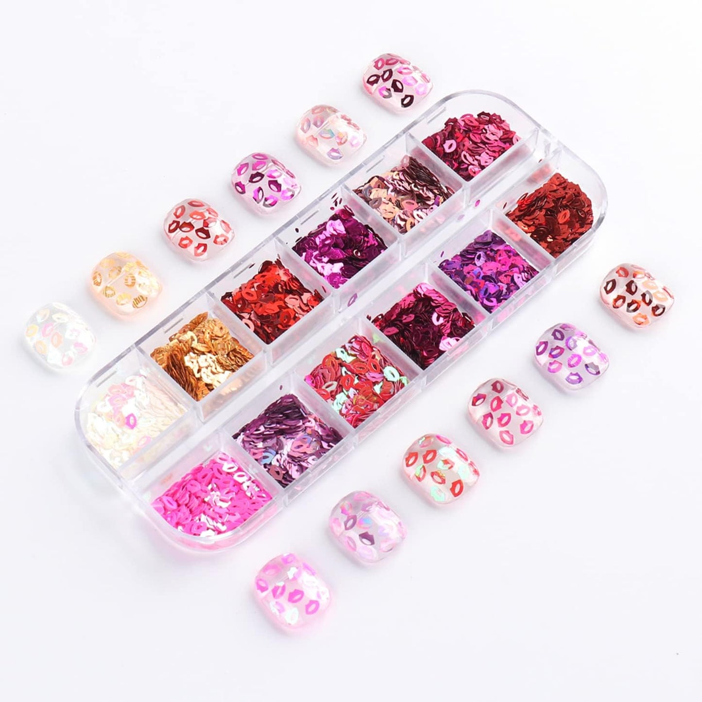 Laser Lips Glitter Nail Art Sequins, Holographic 3D 12 Colors Sparkly Flakes Design, Mouth Shape Nail Glitters Supplies for Women Girls Manicure Powder Charms Decorations, DIY Resin Nail Art Tips