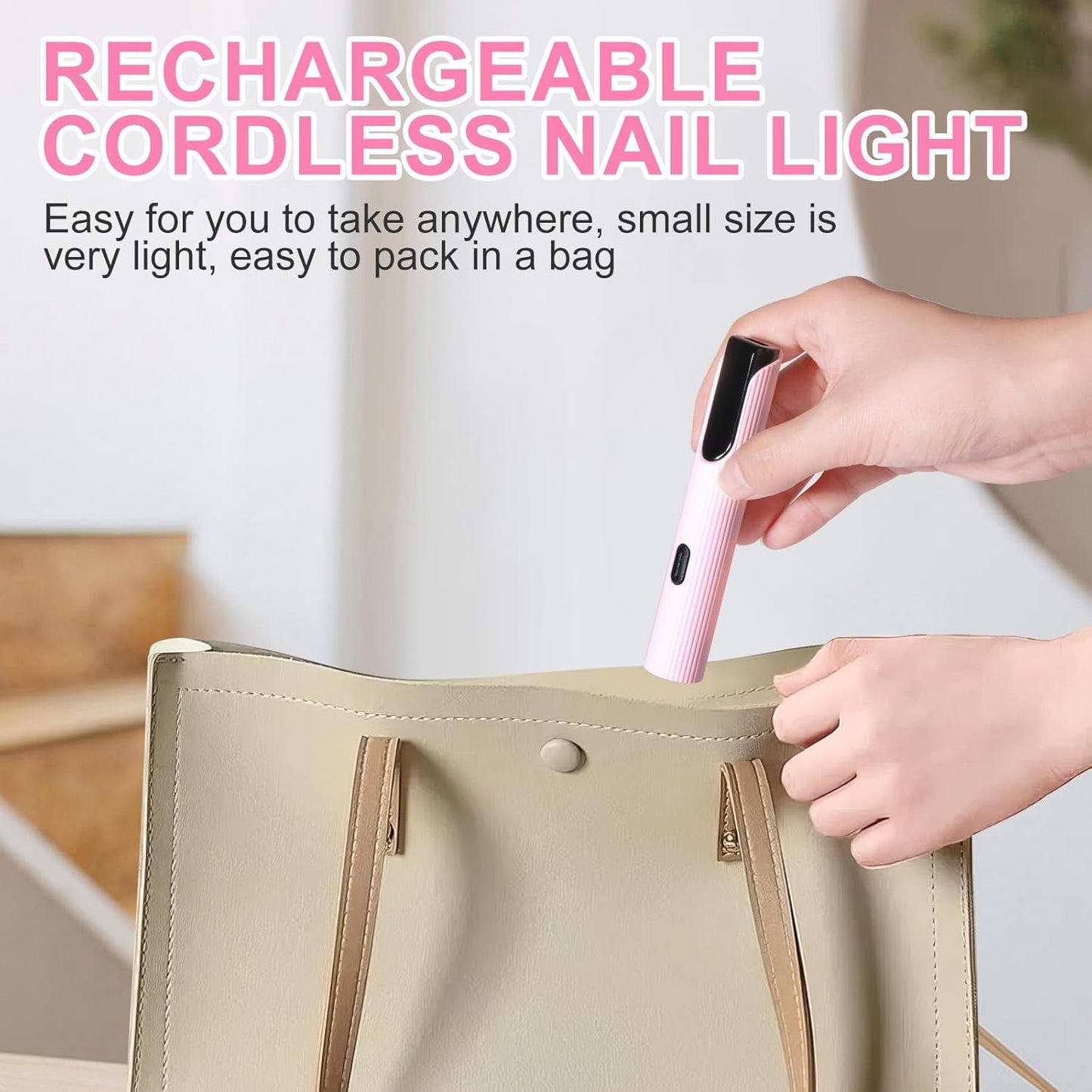 Handheld UV Light for Gel Nails, Pink Mini UV Light for Nails Cordless Mini Nail Lamp Rechargeable with Led Display Lamp for Rhinestone Glue Decoration DIY at Home (Pastel Pink)
