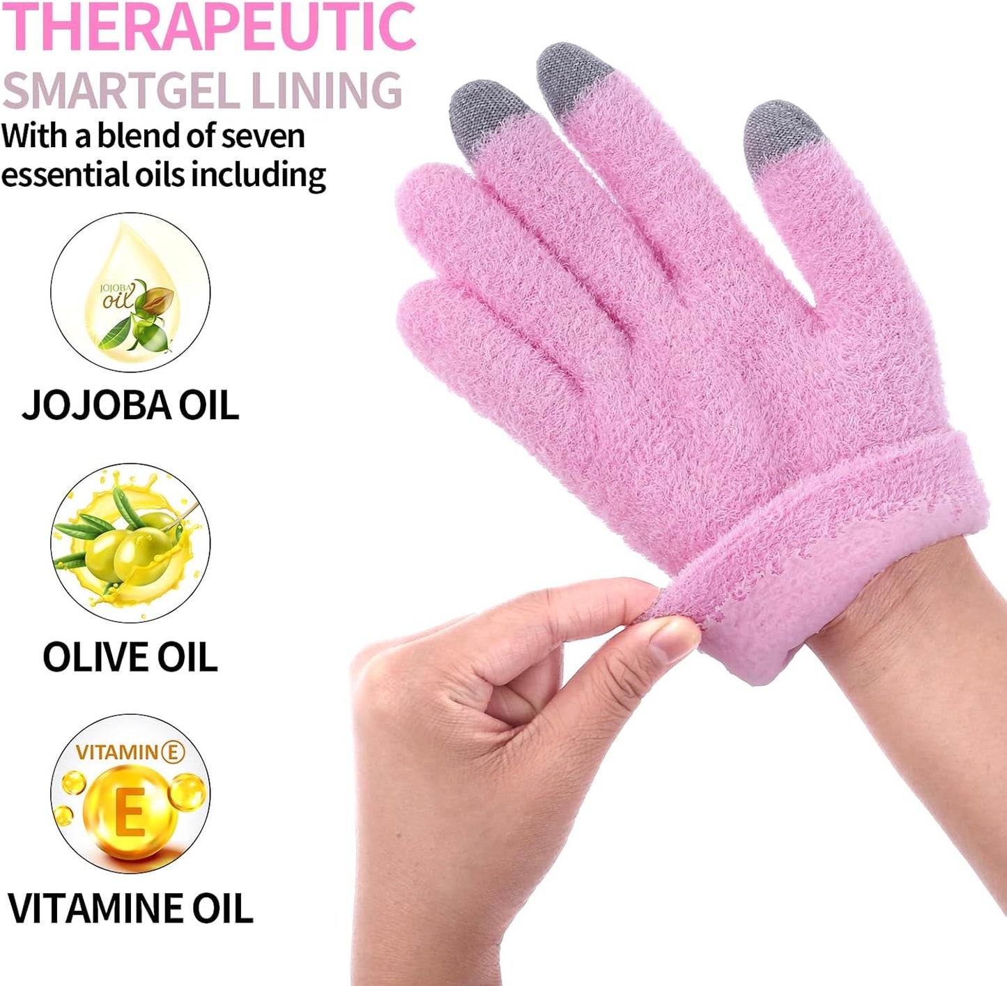 Moisturizing Gloves for Dry Hands Cotton Gloves for Eczema with Good Lining Touchscreen Fingertips Overnight Spa Gloves for Women & Men Reusable for Sleeping (Pink)