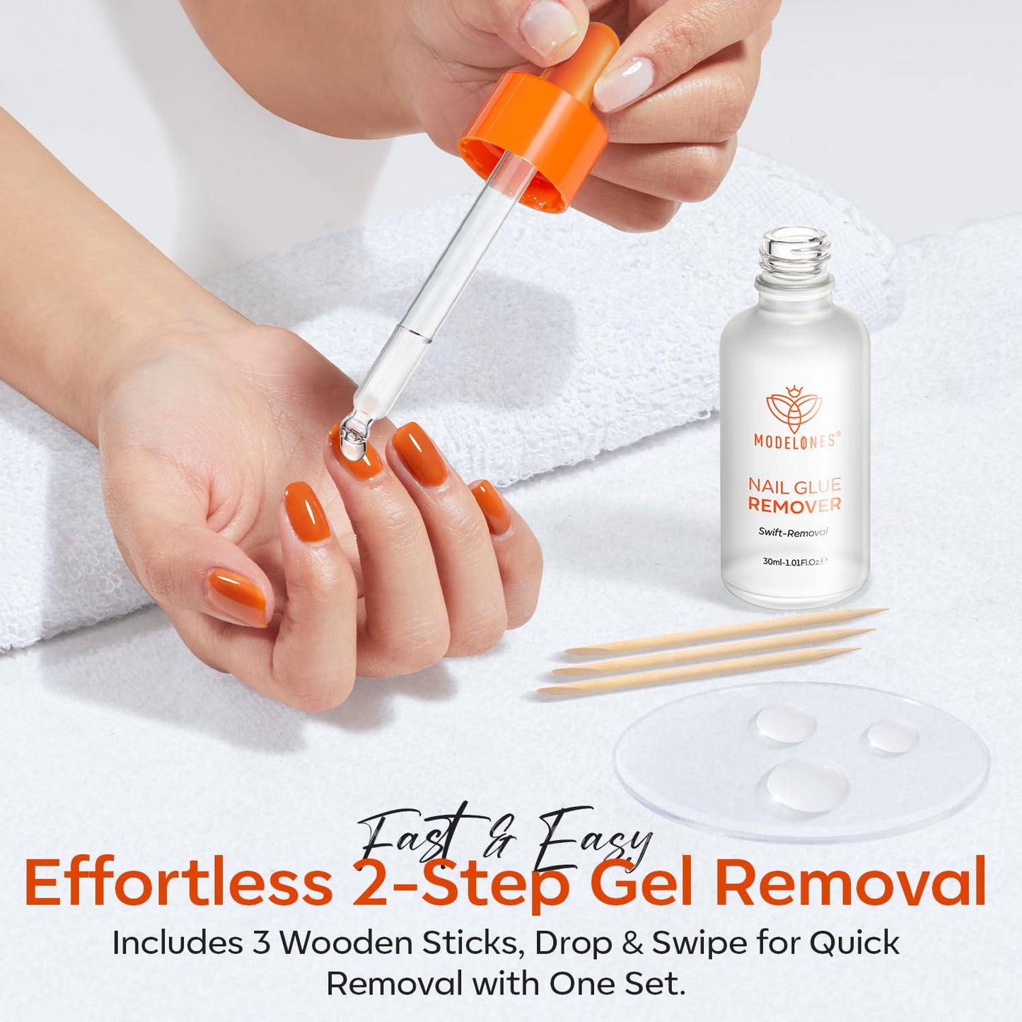 modelones 30ml Nail Glue Remover for Press On Nails, Upgrade Clear Stick On Nails Remover for Acrylic Tips, Nail Polish Remover with Wood Stick