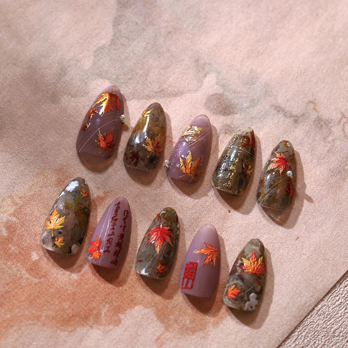 Autumn Maple Leaves Nail Stickers - 5D Embossed Thanksgiving Day Nail Art Decals, Gold Maple Leaf Fall Stickers, Self-Adhesive
