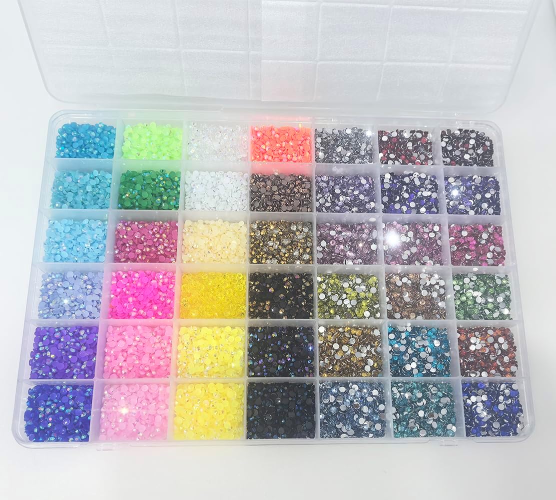20000Pcs Nail Art Rhinestones, BetterJonny 42 Colors 3mm Round Nail Flatback Rainbow Gems Set AB Glitter Flat-Bottomed Rhinestone for Crafts Decoration and Jewelry Making