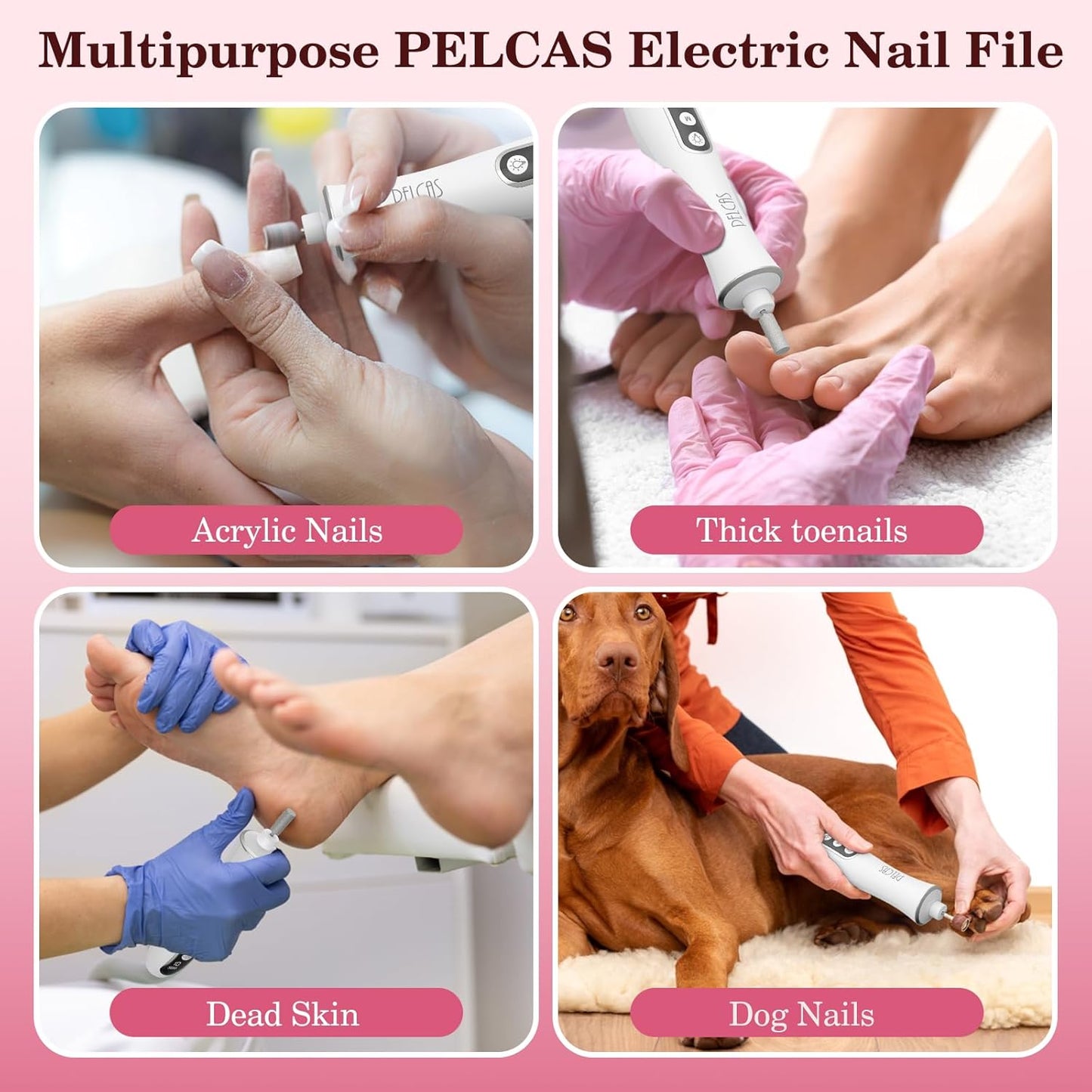 PELCAS Cordless Nail Drill, 10 Speeds Professional Electric Nail File with LED Light Portable Electric Toenail Files with LCD Screen for Thick Nails, Acrylic Nails, Polishing, Nail Art