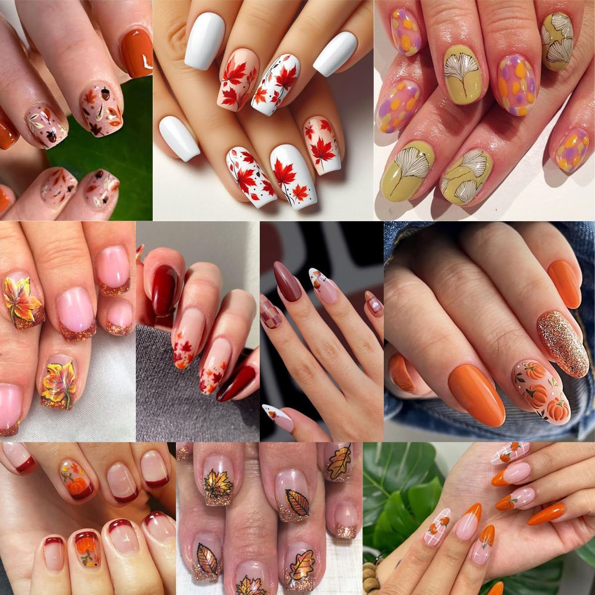 8 Sheets Autumn Maple Leaves Nail Stickers for Thanksgiving Pumpkins, Fall Fruit, Ginkgo Leaf - 3D Self-Adhesive Decals for Women Nail Art Design