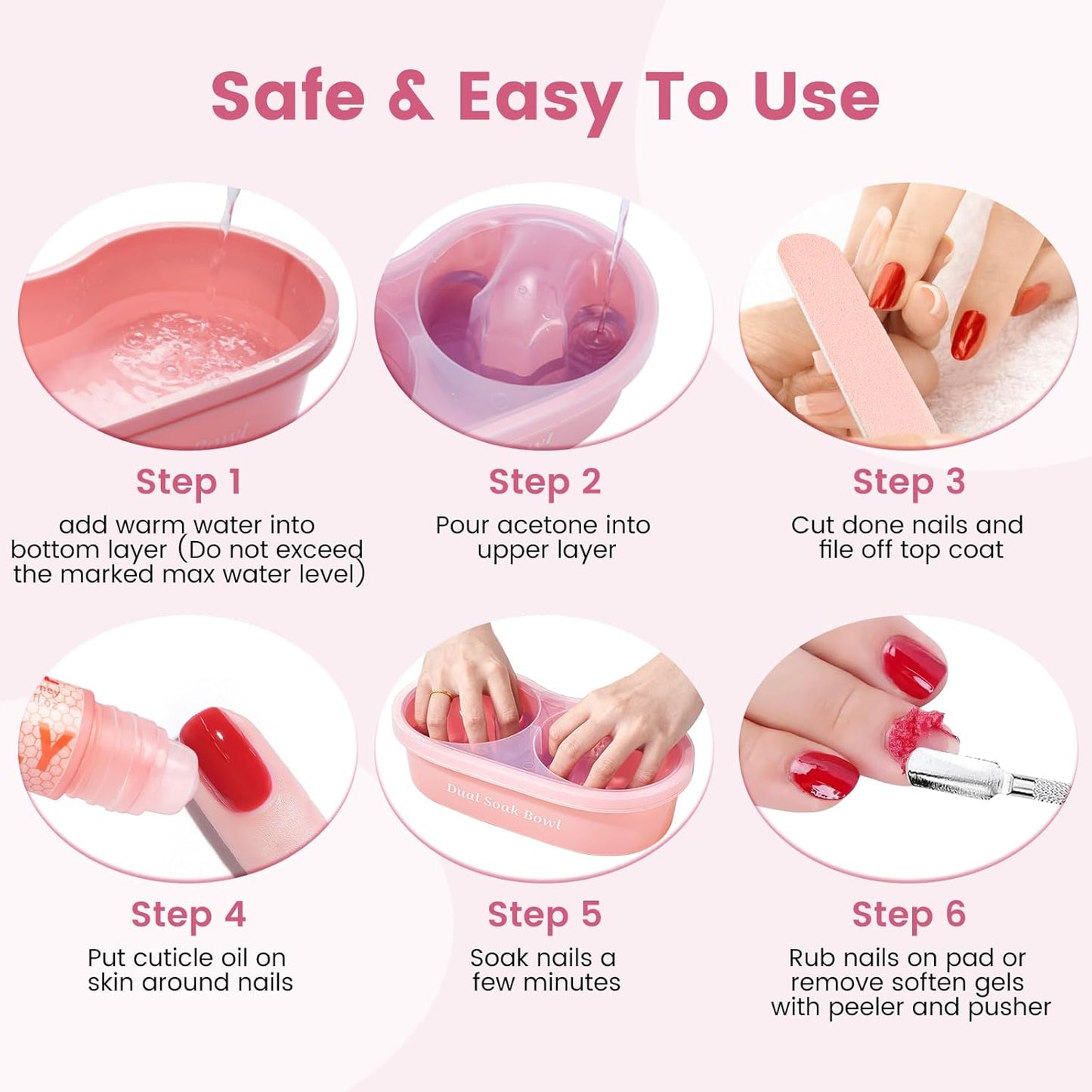 Dual Nail Soaking Bowl Acetone Proof: Nail Polish Acrylic Nail Remover Soak Off Bowl- Dip Powder Remover Manicure Bowl for Salon Home Use (D1-Pink)