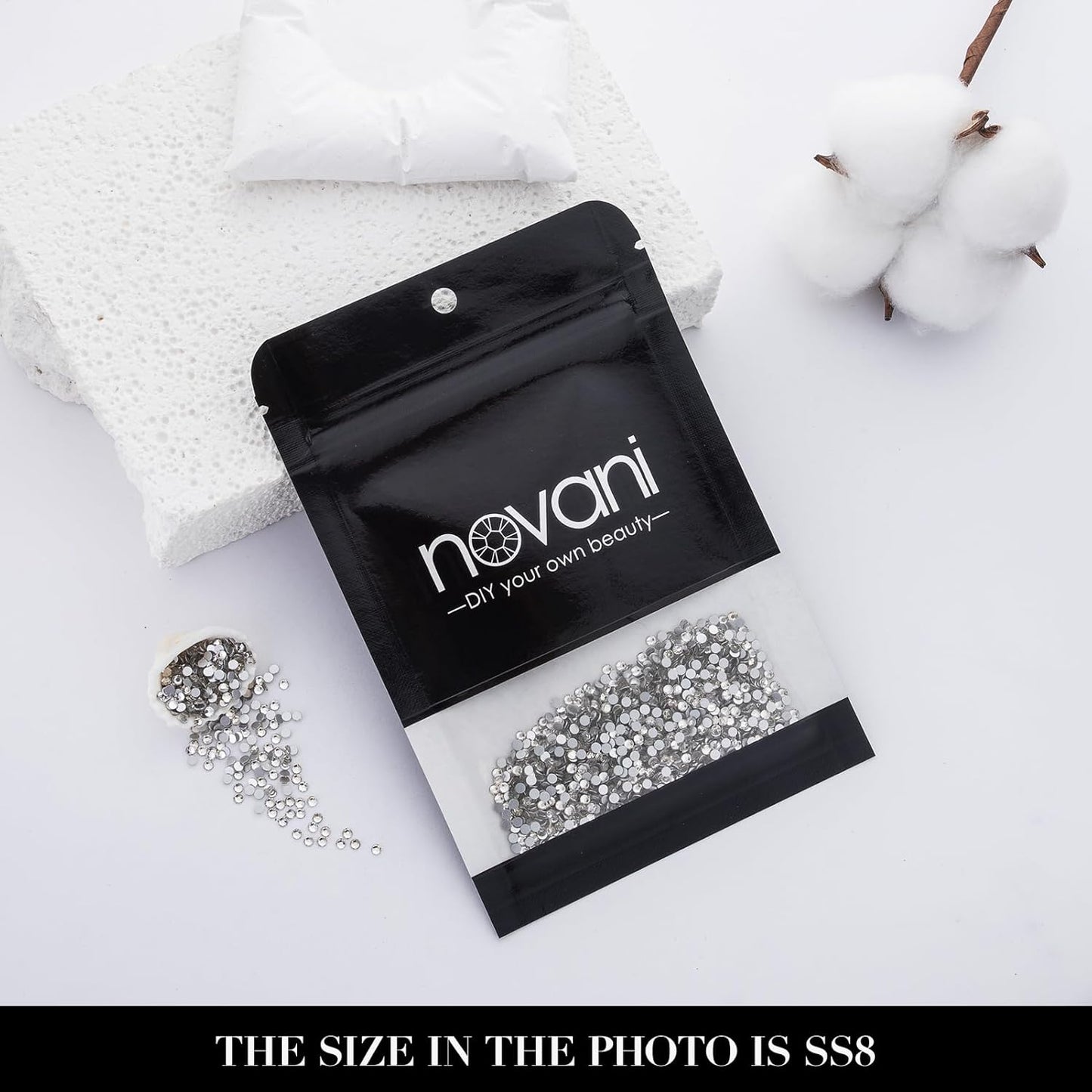 Novani 3000pcs Crystal Clear Rhinestones Flat Back Rhinestone Glass Diamonds Round Gems for Nail Art and Crafting Decorations,SS8,2.3-2.5mm