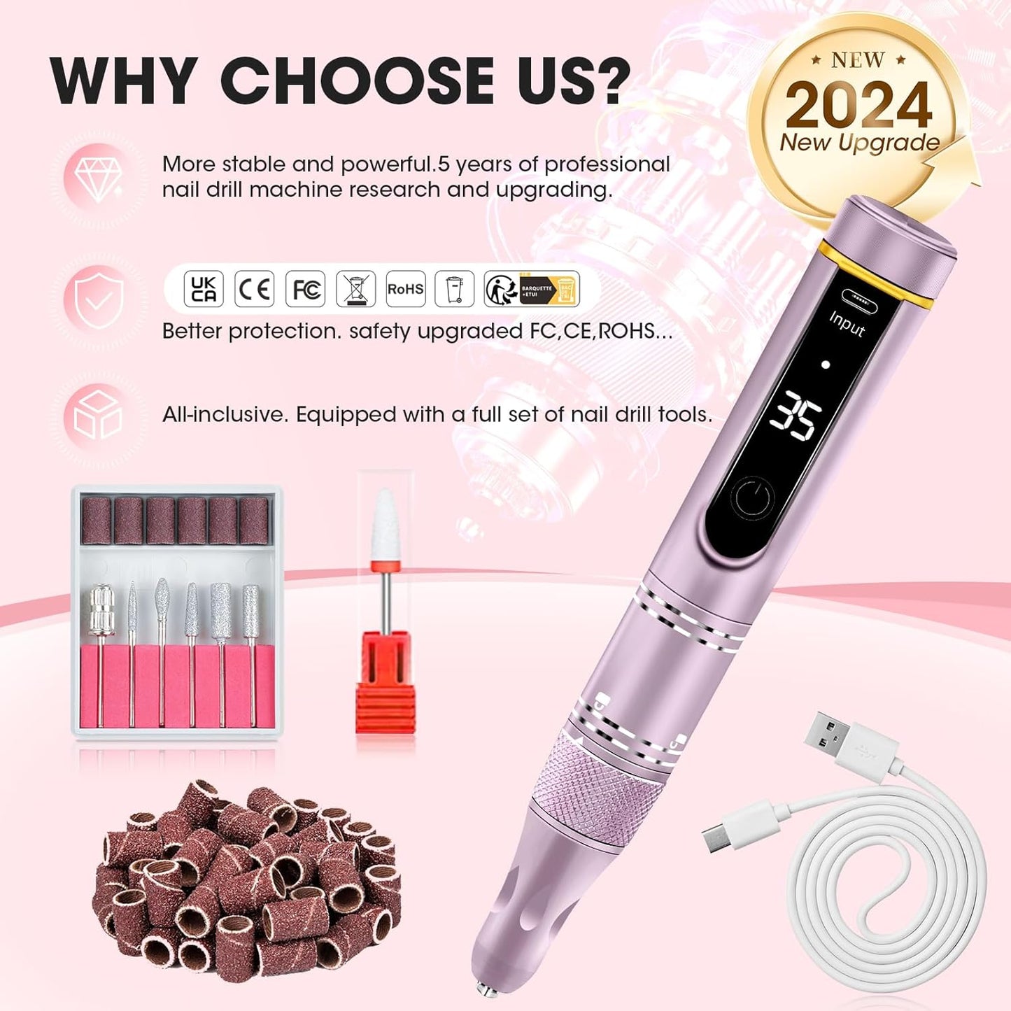 Nail Drill Professional Drill Nails Cordless 35000RPM E Filer for Nails Electric Nail Drill Wireless Nail File Drill Rechargeable Electric Nail File for Acrylic Gel Nails