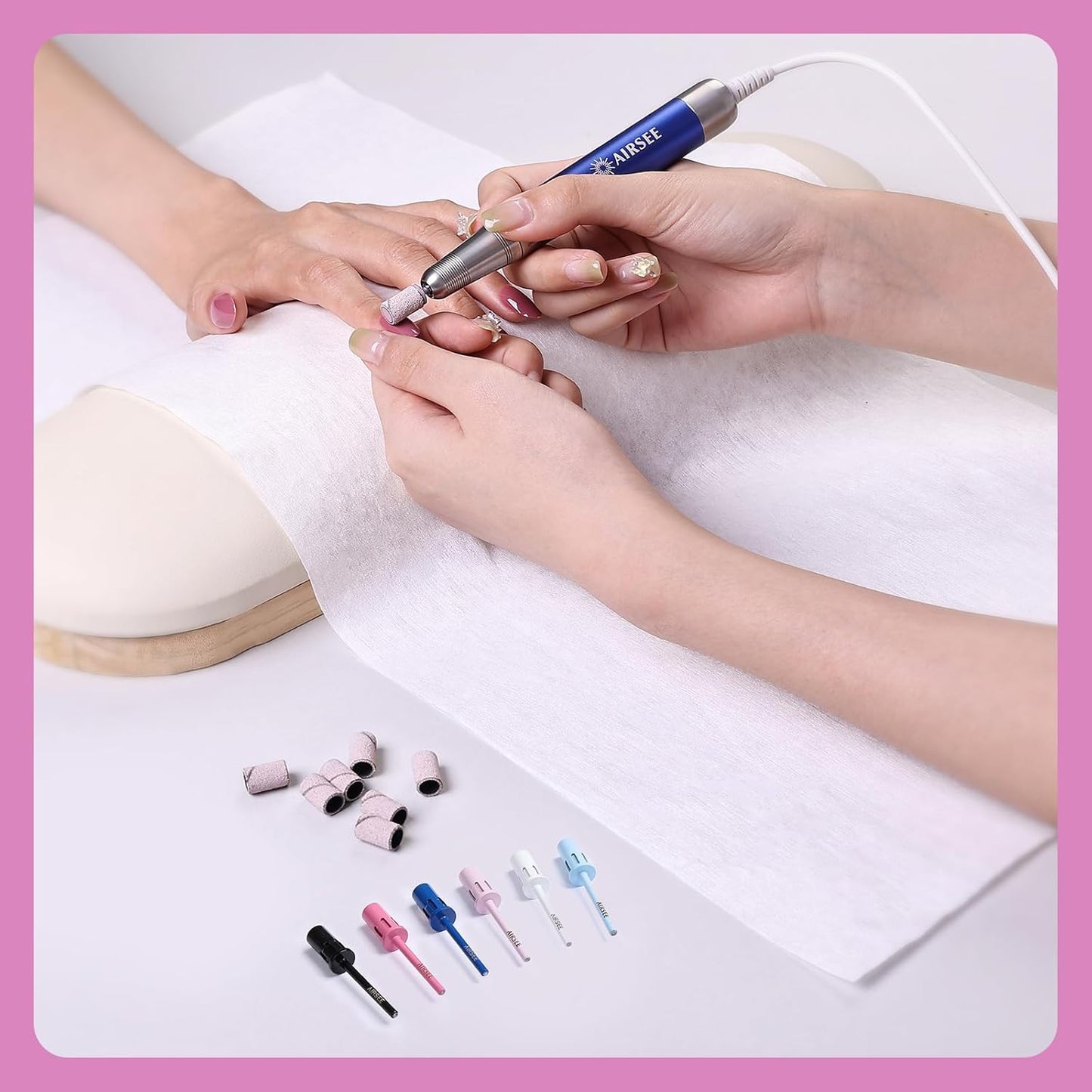 AIRSEE Nail Drill Mandrel Bit for Efile Sanding Bands, Stainless Steel Professional Electric File Head for Clean Cuticle Removing, Acrylic Tip Dead Skin Sander Remover Manicure Safety (Pistil Pink)