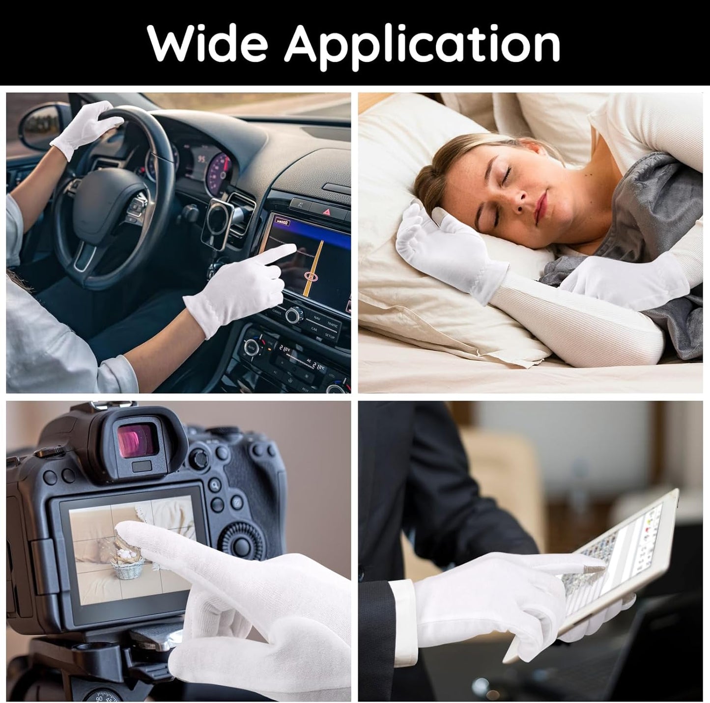 Segbeauty 12pcs Touchscreen Fingers Moisturizing Gloves, 6 Pairs Hand Gloves Moisturizing Overnight with Elastic Band for Women and Men, White Cotton Gloves Overnight Sleeing for Work Dry Hands Medium