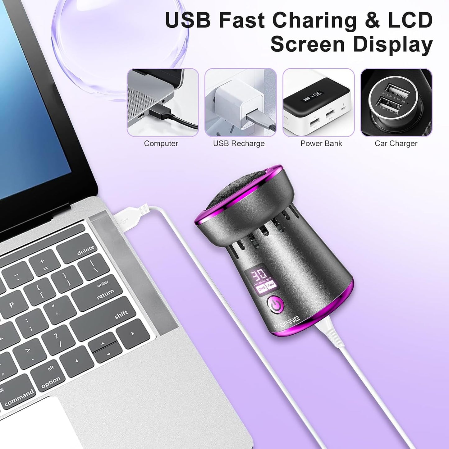 2025 Electric Foot Callus Remover, Rechargeable Pedicure Tool, Stainless Steel Heads for Dry Heels (Gray Purple)