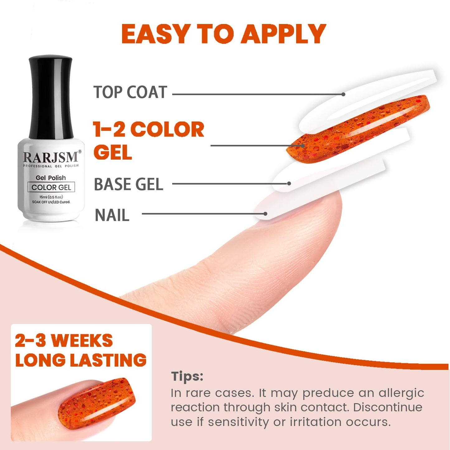 RARJSM Rainbow Glitter Gel Nail Polish Diamond Gel Polish Orange Red Big Flakes Sparkly Chunky Iridescent Pigments Nail Gelpolish Soak off L e d UV Curing Required for Nail Art Salon Manicure