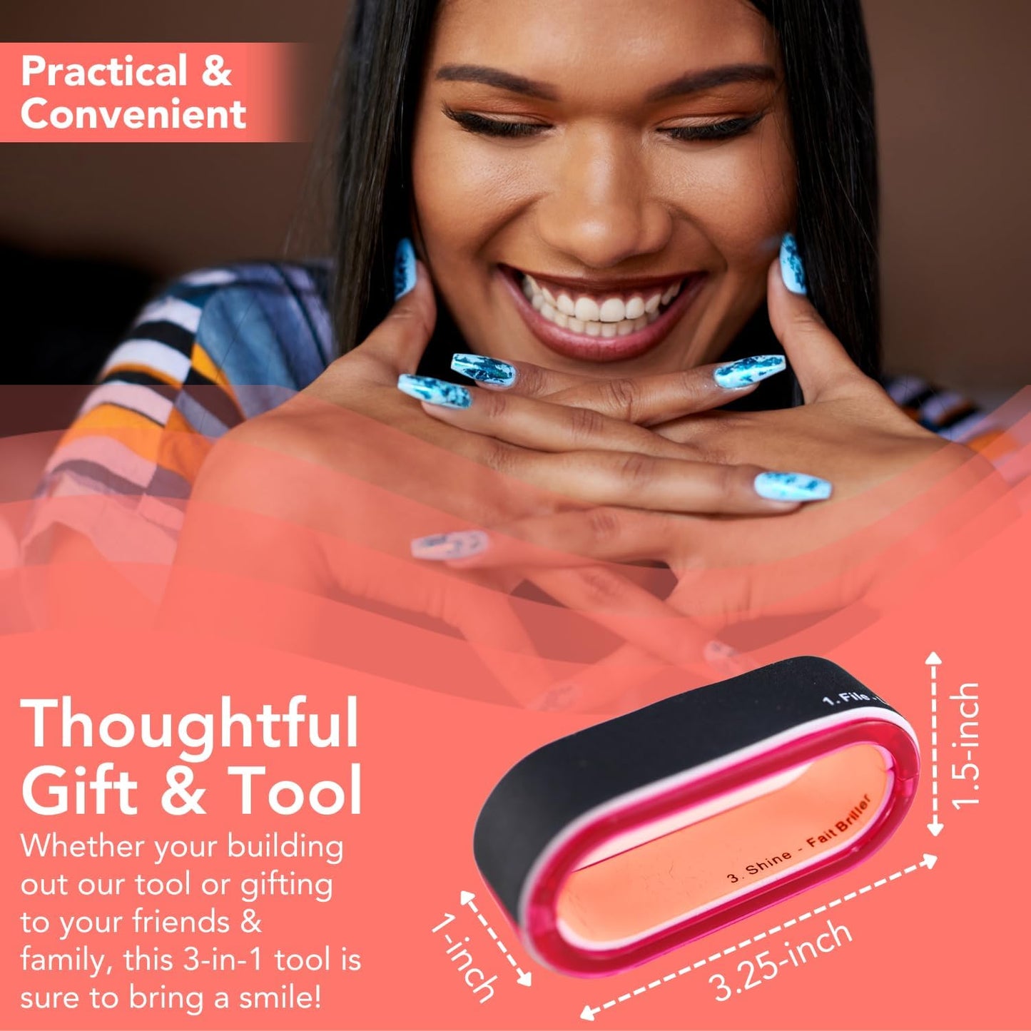 Iconikal 8-Pack Pink & Black 3-Way Nail Buffing Block Loops, Rounded Rectangle Shaped Manicure Tools for Filing, Buffing & Shining Natural Acrylic Nails