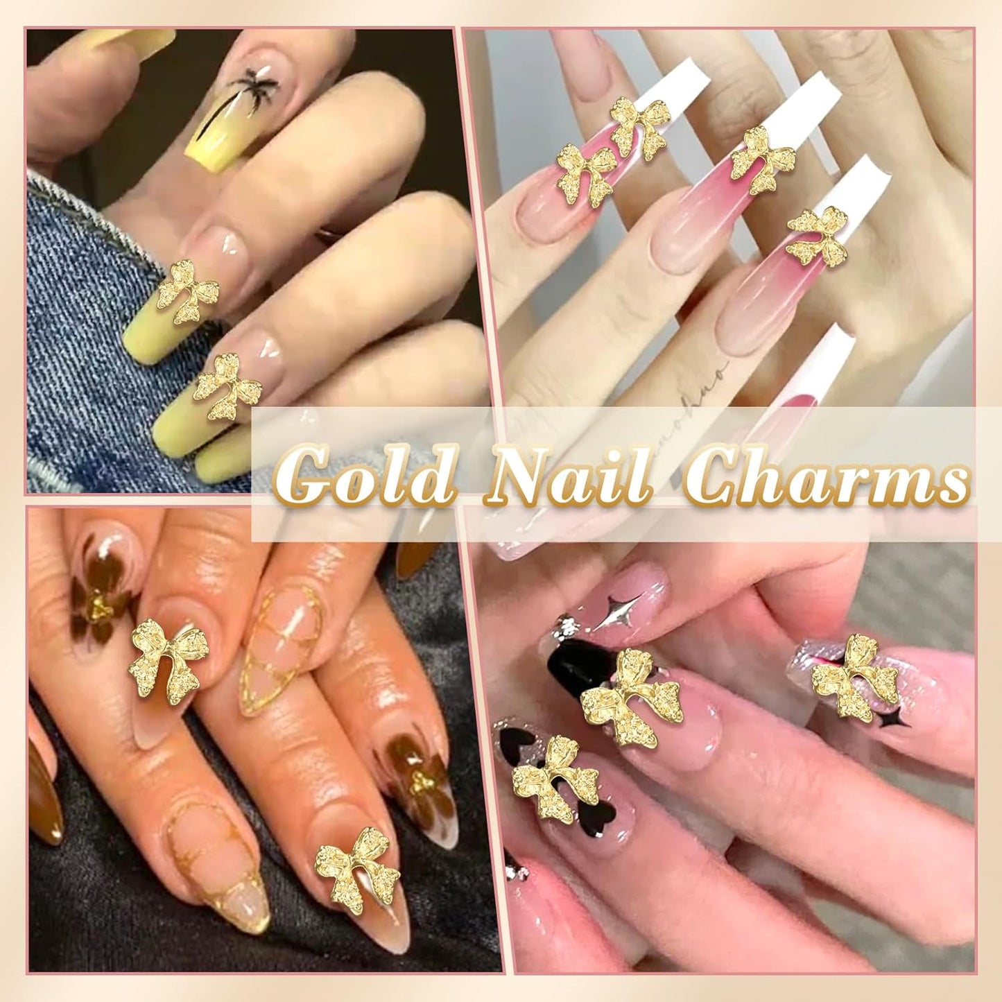 80 Pcs Gold 3D Bow Metal Nail Charm, Luxury Shiny Bows Nail Jewelry Charms for Alloy Nails, DIY Crafts