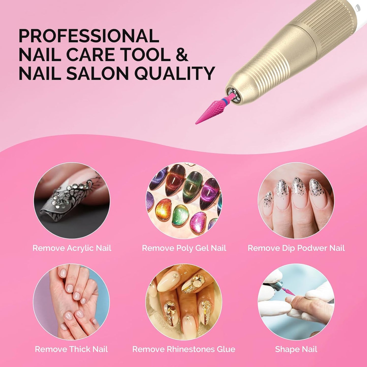 MelodySusie Professional Tapered Nib Nail Drill Bit, 3/32'' Carbide Tungsten Multi-function Bit, Suitable for Manicure Pedicure Cuticle Gel Polishing, Technicians Bit, Series Bit-M, Pink Blossom, M