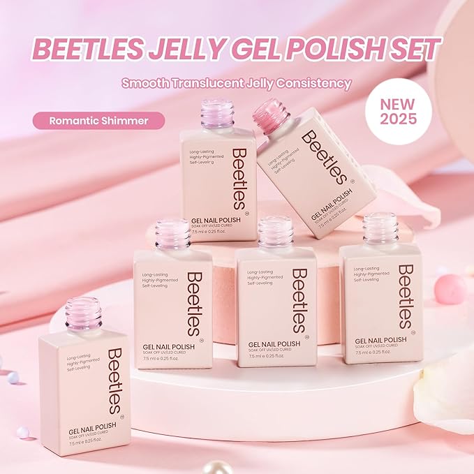 Beetles Pink Glitter Gel Polish Set - 6 Colors Jelly Gel Polish Kit Shimmer Pink Sheer Translucent Effect Soak off UV Nail Concealer Summer French Nail Art Salon Manicure Gift for Women