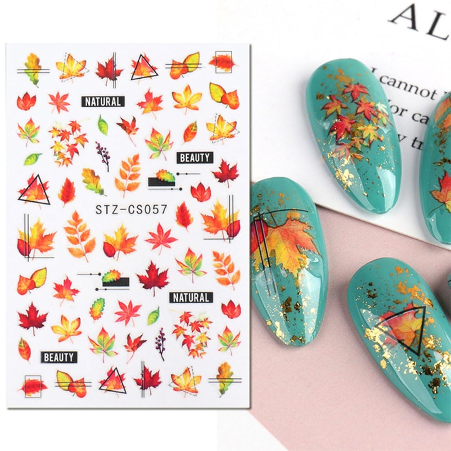 JMEOWIO 9 Sheets Fall Nail Art Stickers Decals Self-Adhesive Autumn Pumpkin Maple Leaf Nail Supplies Nail Art Design Decoration Accessories