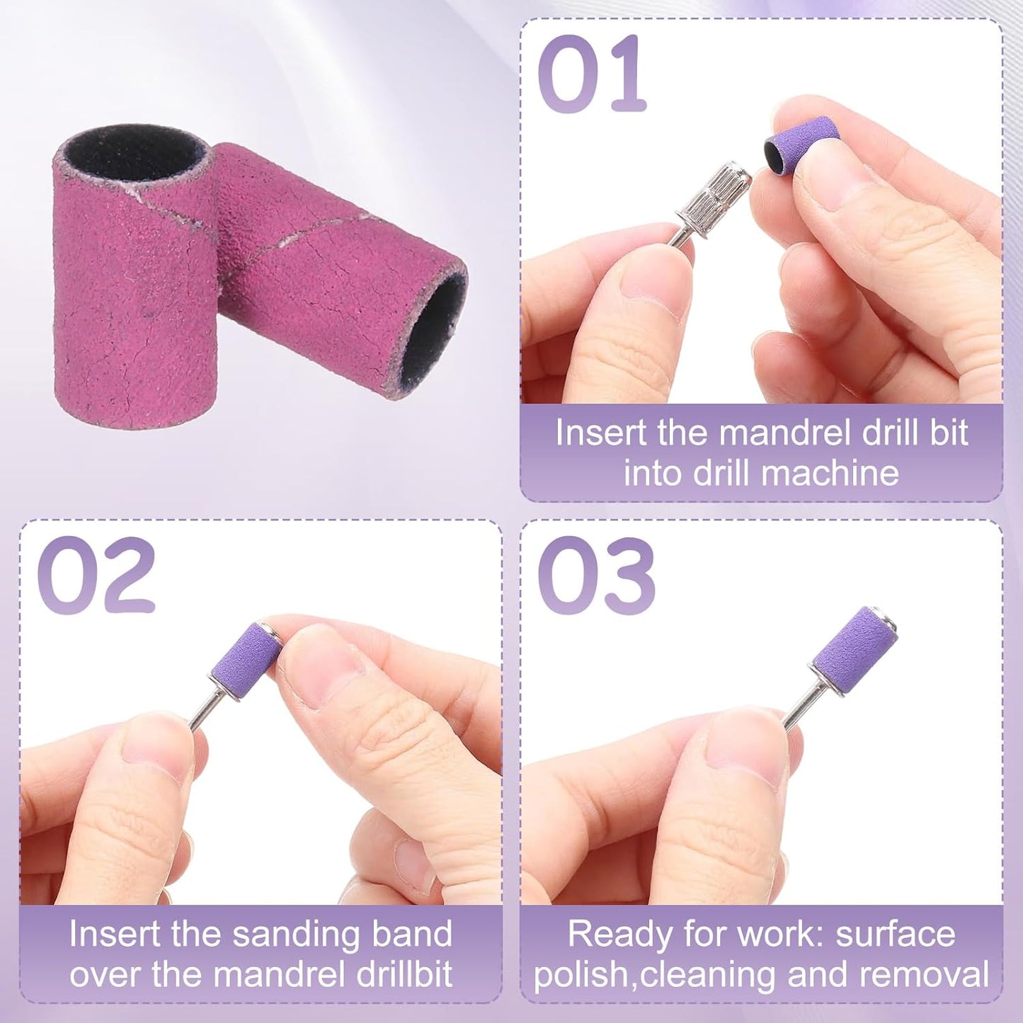 HARFINGTON 100pcs Small Sanding Bands 240 Grit for Nail Drill Bits Mini Sanding Band for Nails Gel Manicures Pink