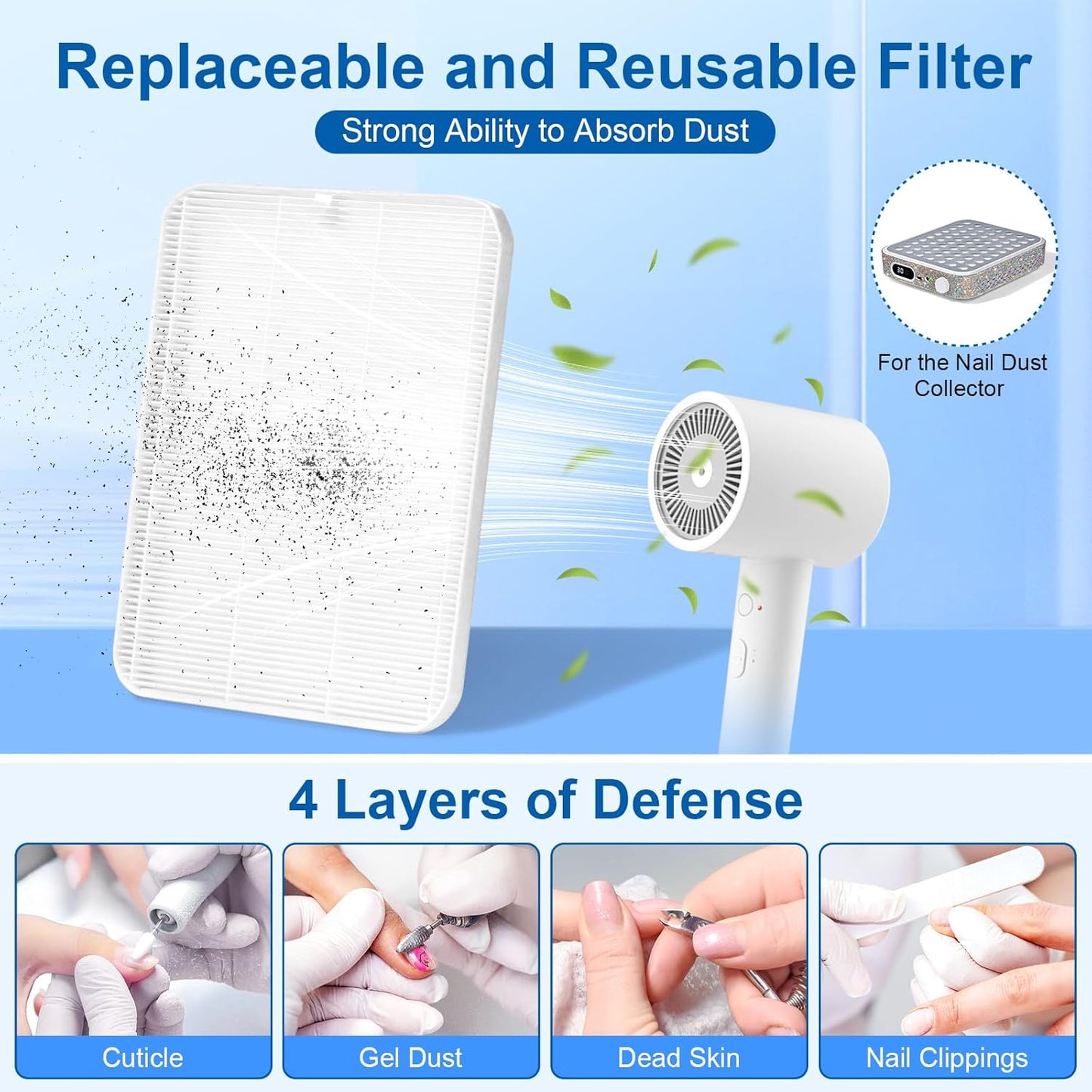 Nail Dust Collector with 2 Reusable Filters,Nail Vacuum Dust Collector Quiet for Nail Tech Art, Powerful Nail Fan and Duster Collector,Nail Vacuum Cleaner for Salon and Home(AB Diamond)