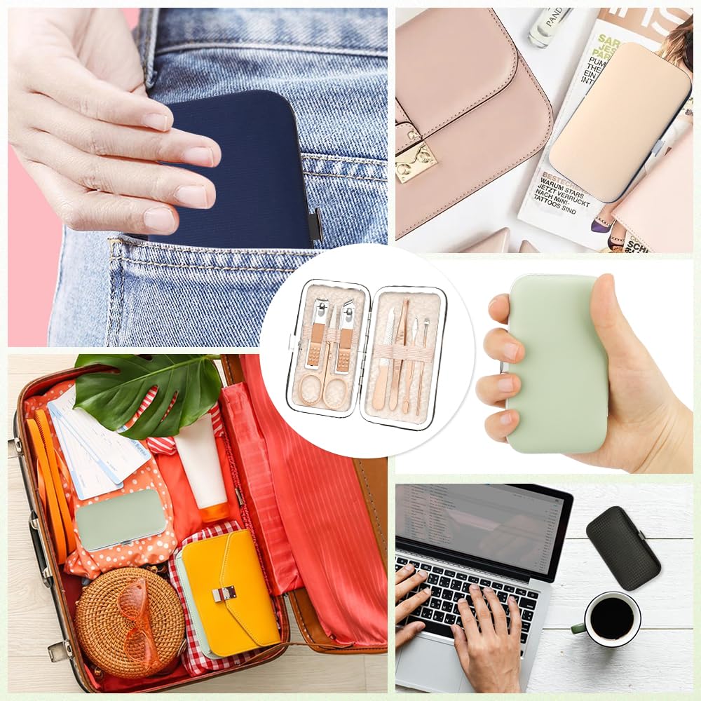 Manicure Set, Nail Clipper Set Stainless Steel Nail Clipper Kit 7 in 1 Manicure Kit Grooming Kit Nail Clippers Fingernail Toenail Clippers Pedicure Kit for Men Women Boyfriend Husband Travel Rose Gold