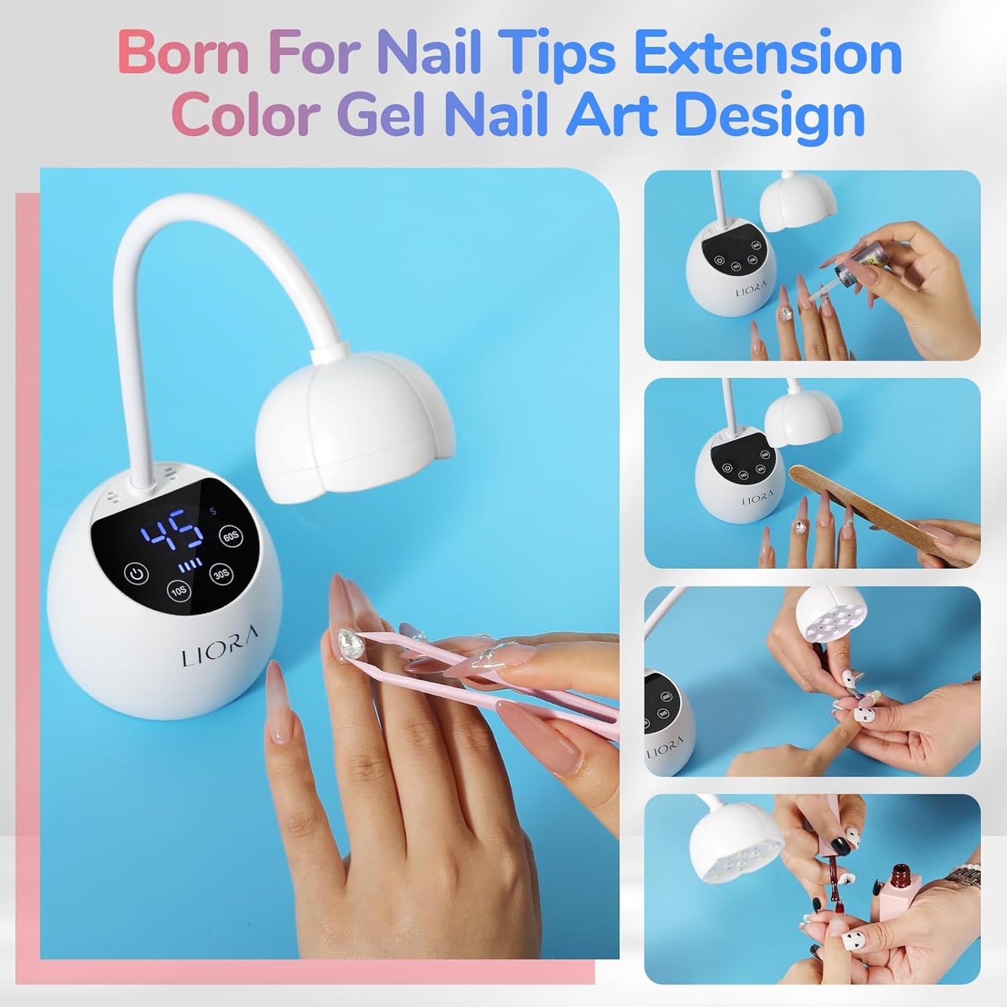 LIORA UV LED Nail Lamp - Gooseneck UV Light for Gel Nails, Cordless USB Rechargeable Flash Curing Ligth with 4 Timers & Auto Sensor, Nail Dryer Gel Polish Light for Salon Home DIY