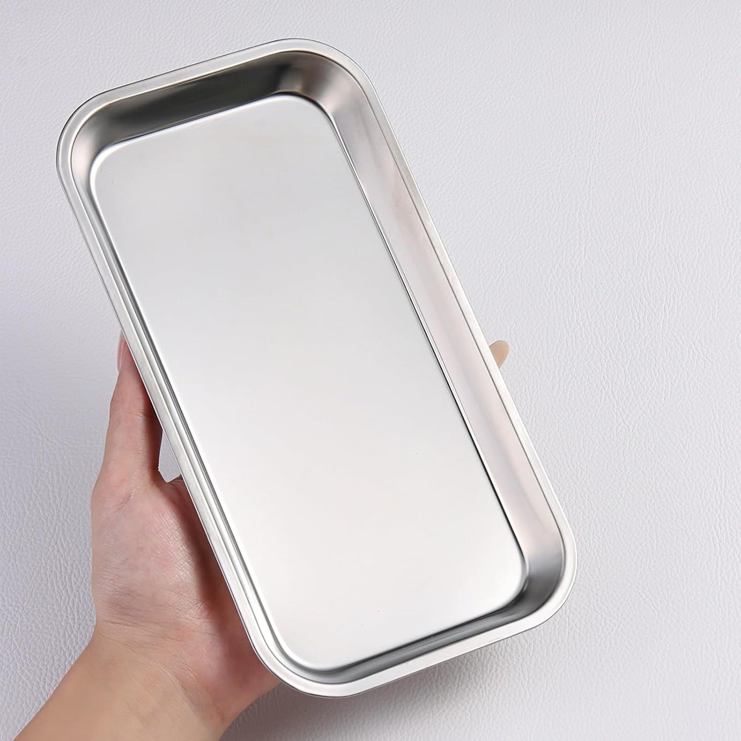 2 Pack Stainless Steel Silver Decorative Tray, Manicure Surgical Tools Placing Dish, Bathroom Vanity Trays for Dresser Counter