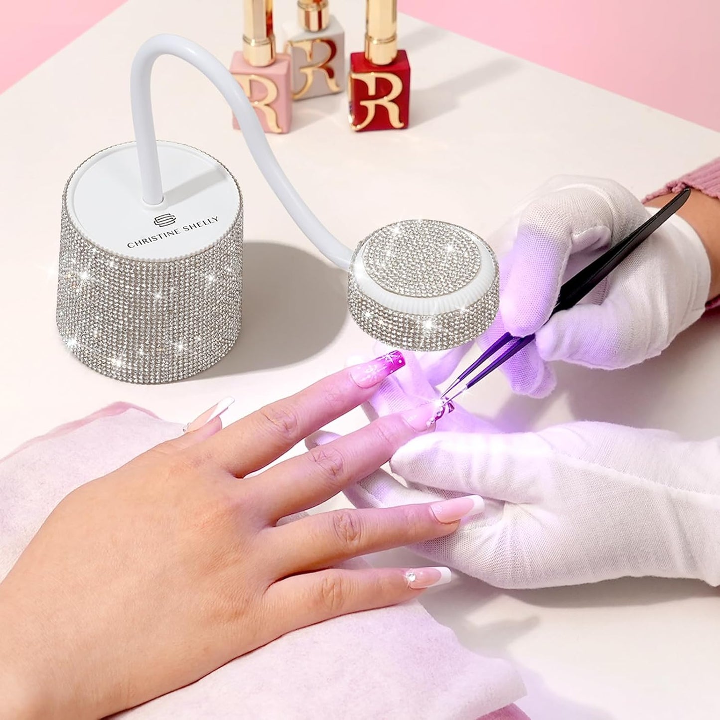 UV LED Nail Lamp, Mini UV Light for Gel Nails Polish, Rechargeable LED Flash Cure Nail Dryer, Quick Drying Goosenecks UV Nail Lamp for Home Nail Salon DIY Manicure, White Diamond