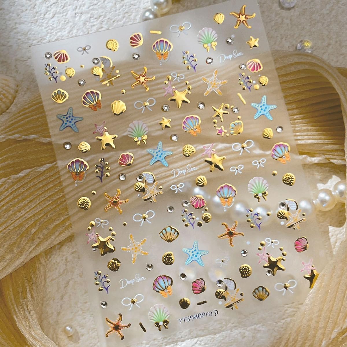 1 Sheets Gold Shell Nail Stickers for Nails Art 5D Embossed Self-Adhesive Summer Nail Art Stickers Ocean Star Jellyfish Design Beach Nail Decals Nail Art Supplies for Women Acrylic Manicure Salon