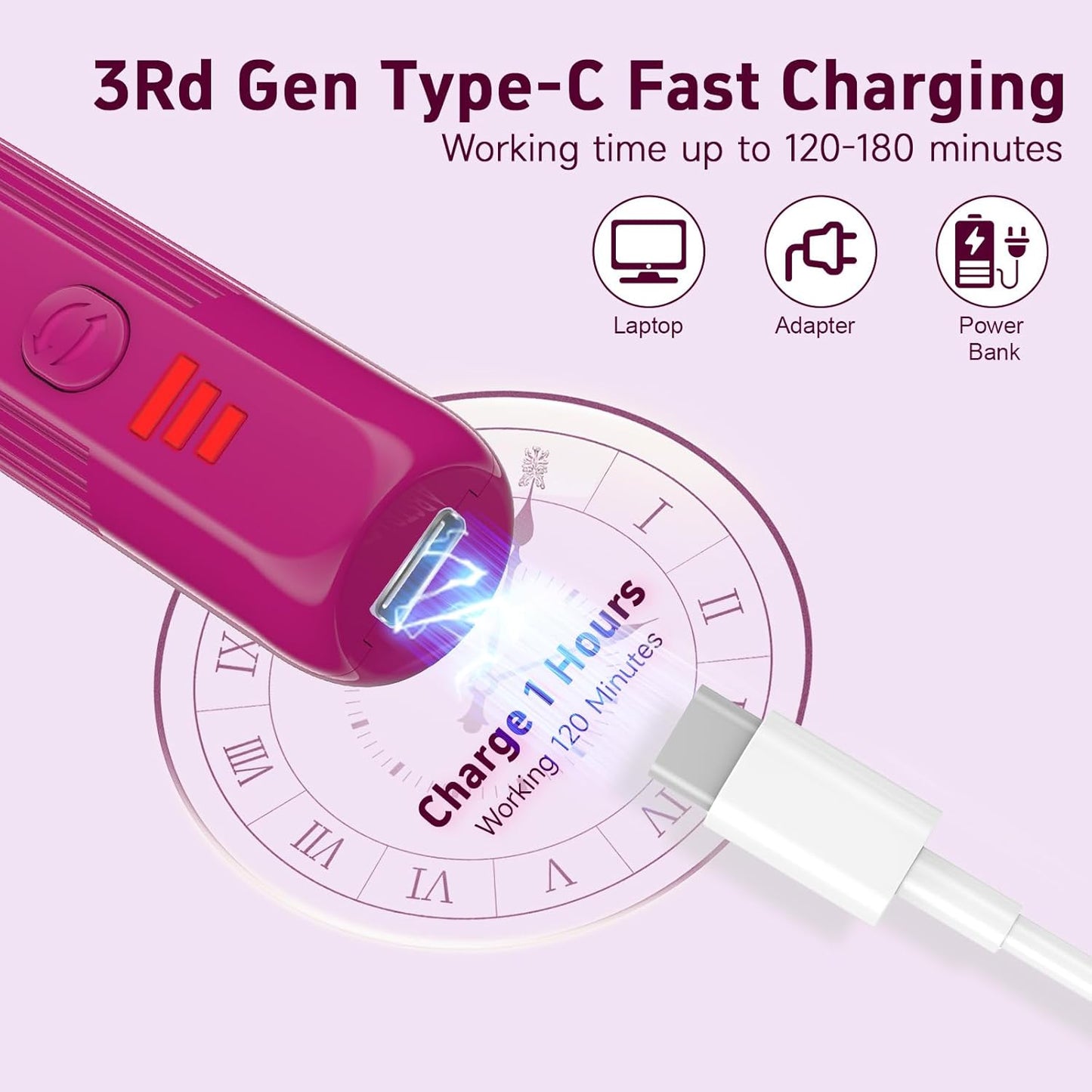 Professional Nail Drill Set, 2,0000 RPM Electric Nail File with 12 Grinding Head & 100Pcs Sanding Bands for Acrylic Gel Nails, Manicure and Polishing (Wine Red)