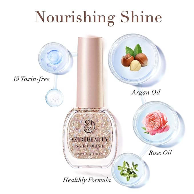 AZUREBEAUTY Nail Polish Set 4 Colors Nude Purple Glitter Nail Polish Quick Dry Natural Nail Lacquer Fingernail with Top Coat DIY Salon Home