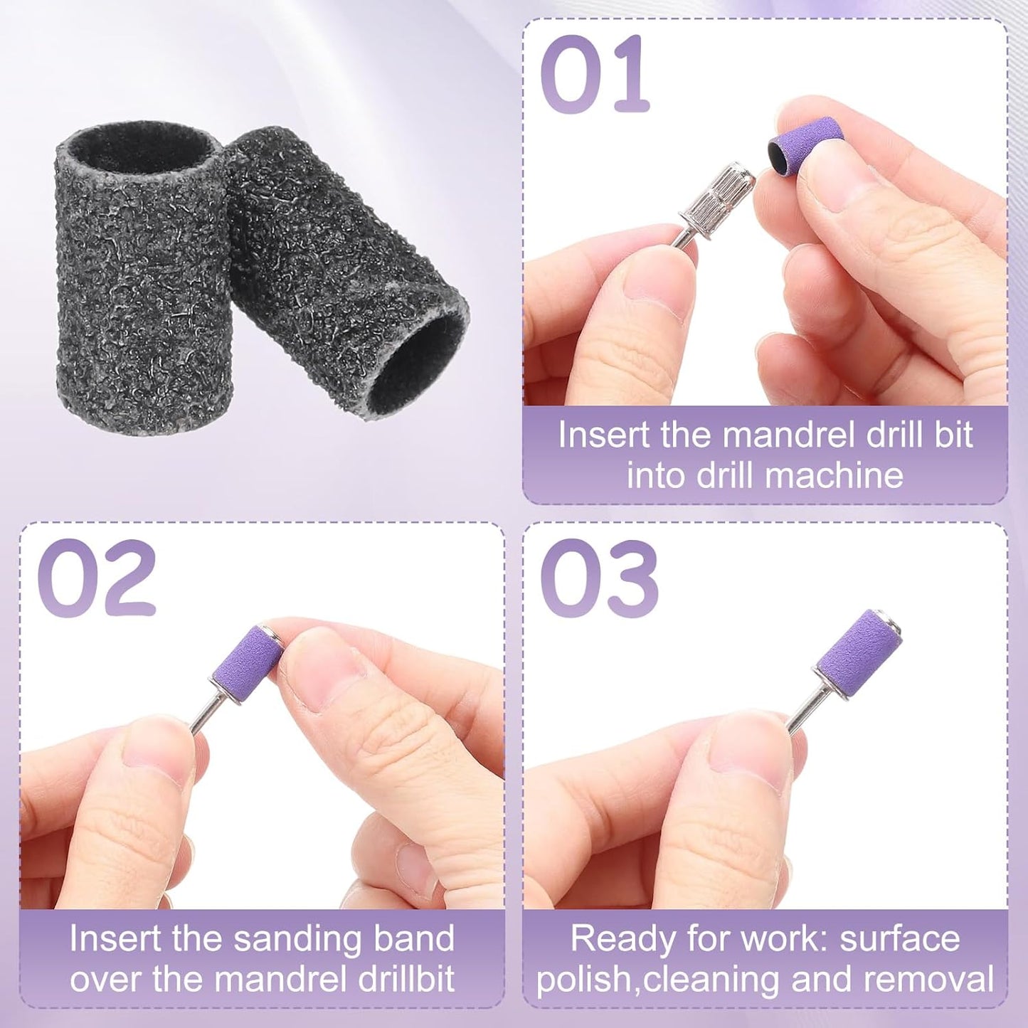HARFINGTON 100pcs Small Sanding Bands 80 Grit for Nail Drill Bits Mini Sanding Band for Nails Gel Manicures Black